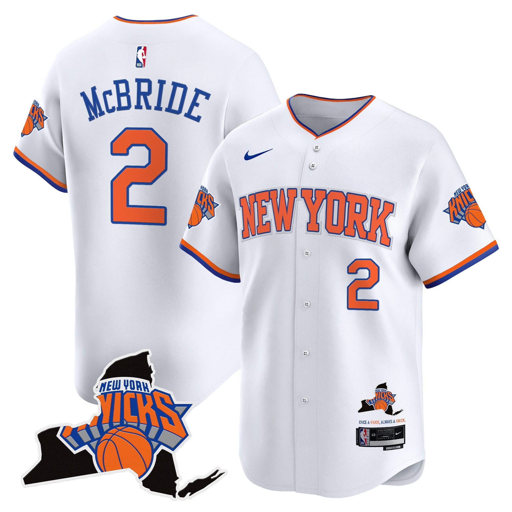 Men's New York Knicks Vapor Baseball Jersey - All Stitched - Association, Miles McBride