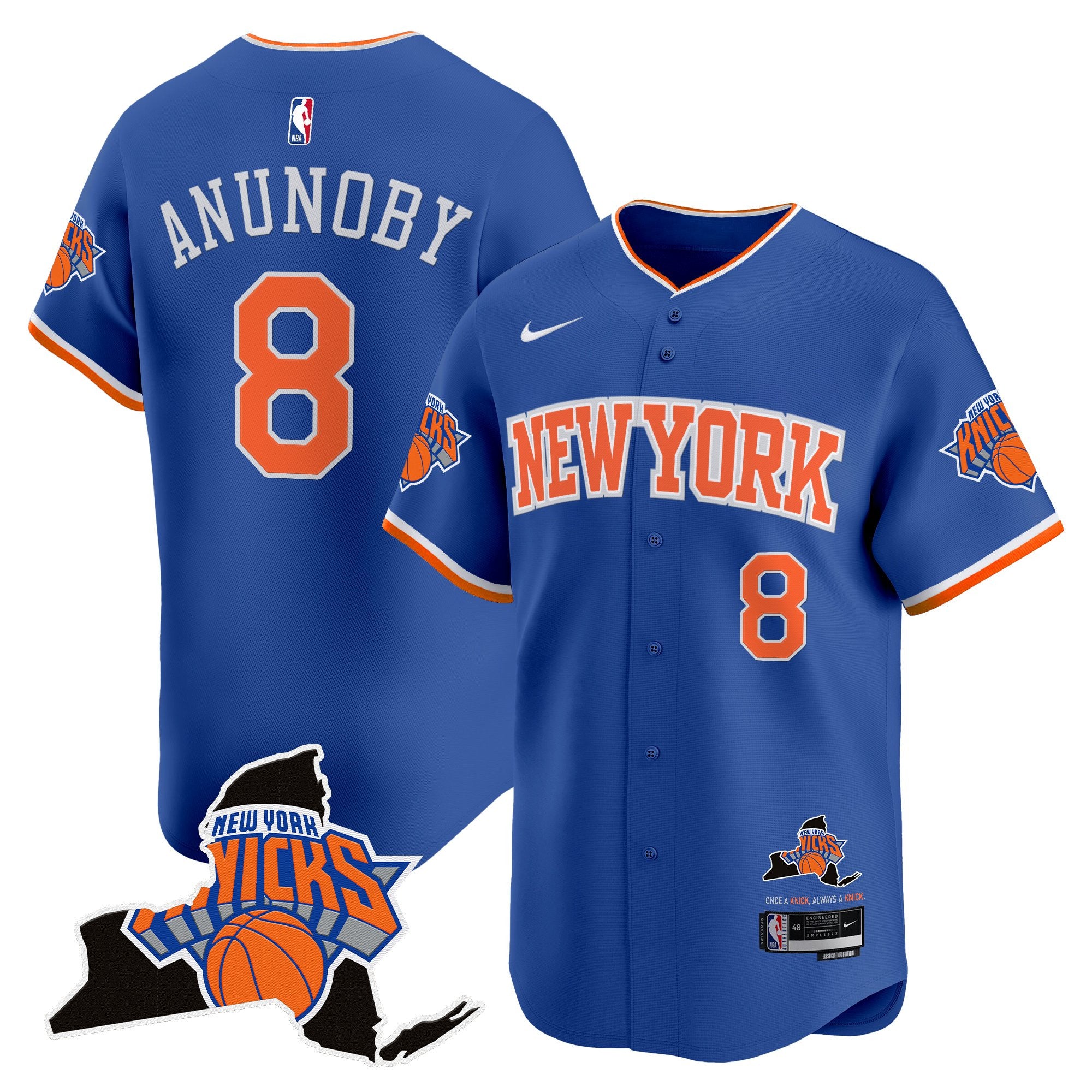 Men's New York Knicks Vapor Baseball Jersey - All Stitched - Icon, OG Anunoby