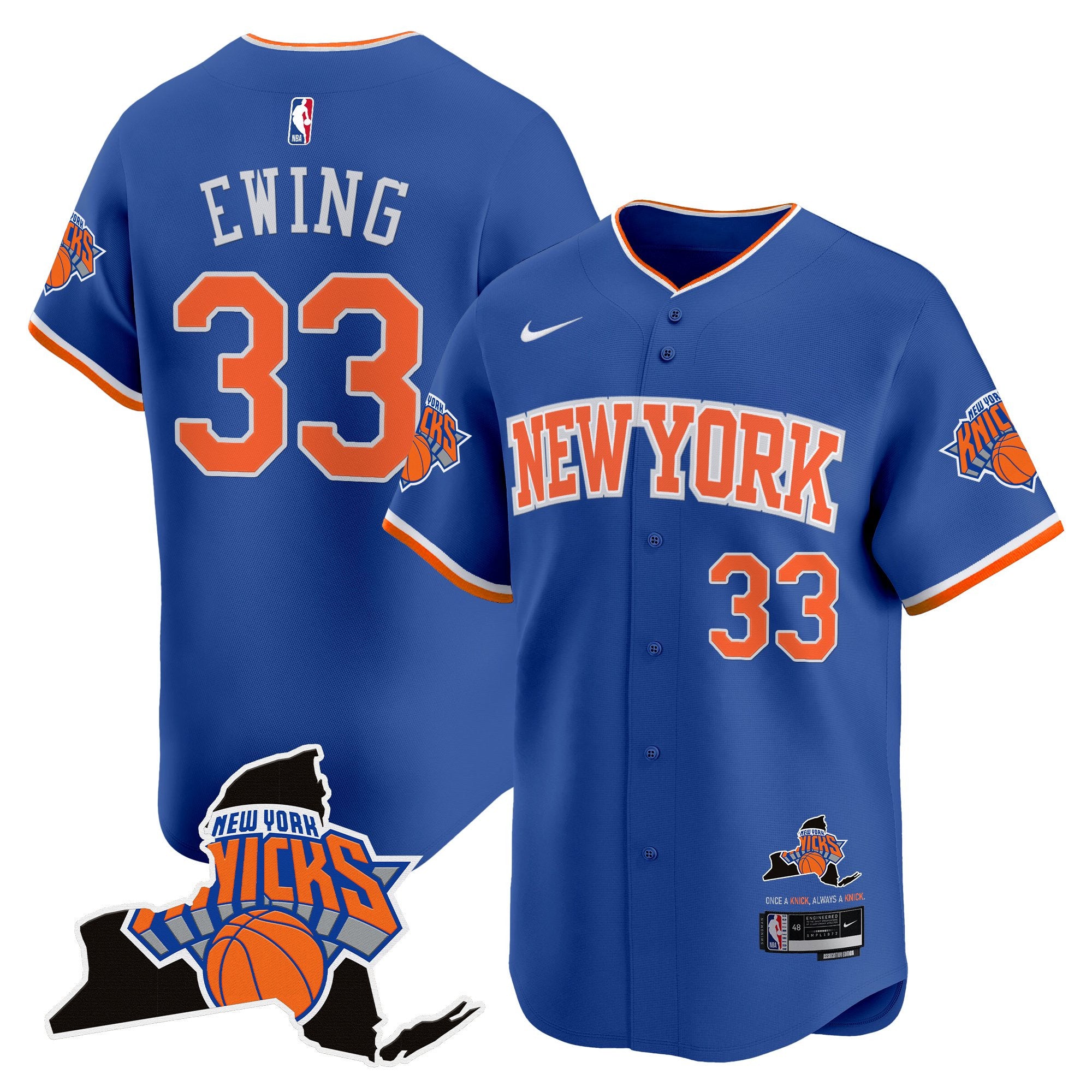 Men's New York Knicks Vapor Baseball Jersey - All Stitched - Icon, Patrick Ewing