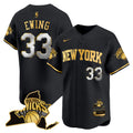 Men's New York Knicks Vapor Baseball Jersey - All Stitched - Black Gold, Patrick Ewing