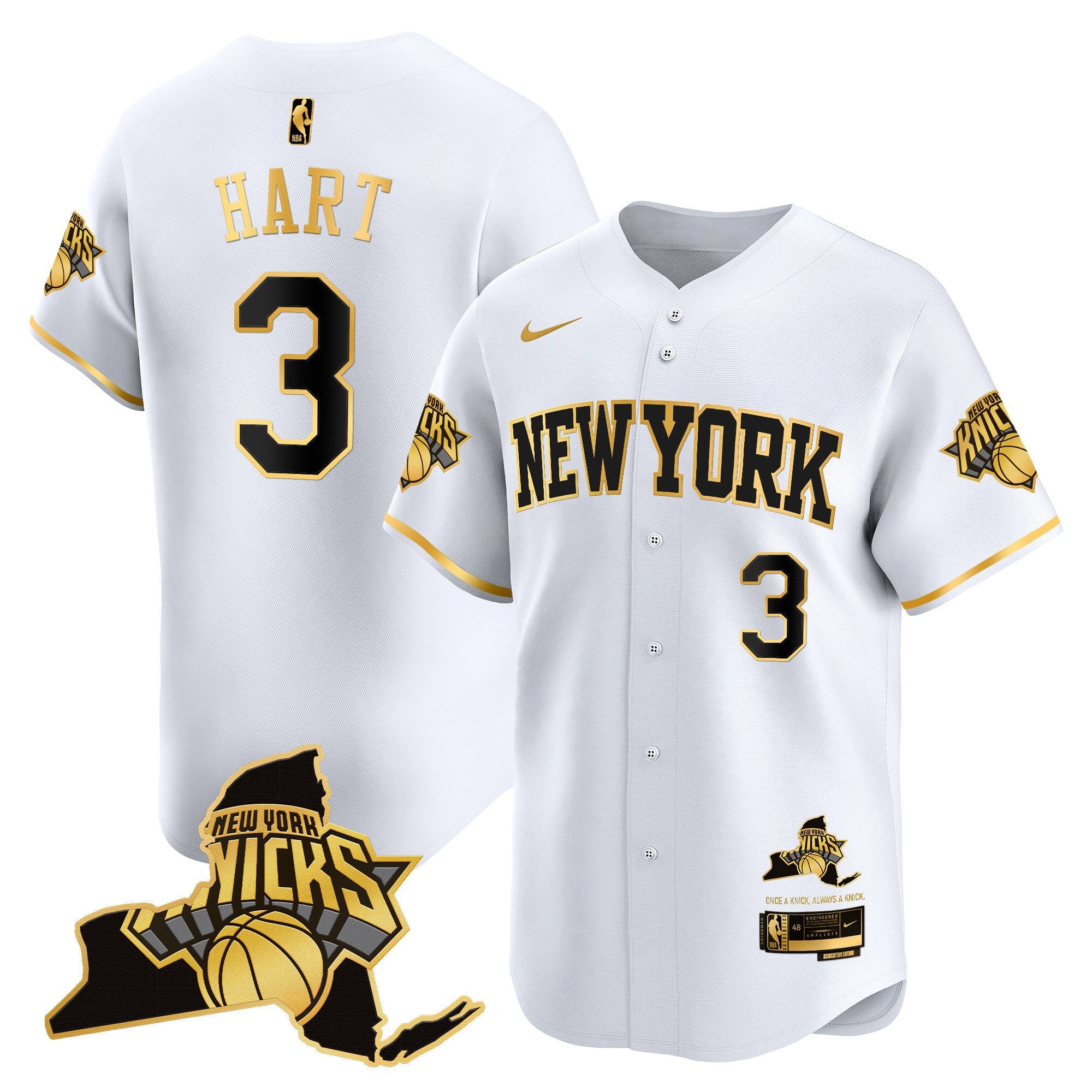 Men's New York Knicks Vapor Baseball Jersey - All Stitched - White Gold, Josh Hart