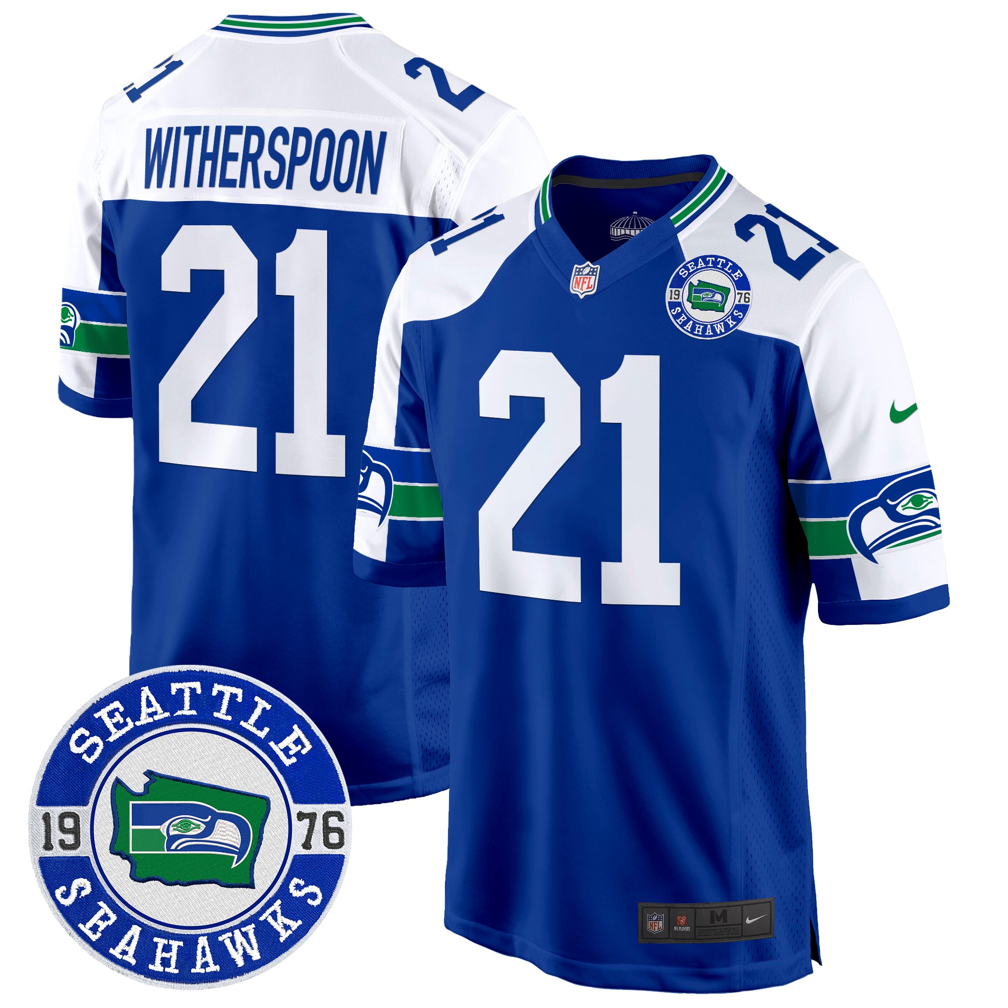 Men's Seahawks Throwback Est. 1976 Patch Game Jersey - All Stitched - Royal Alternate, Devon Witherspoon
