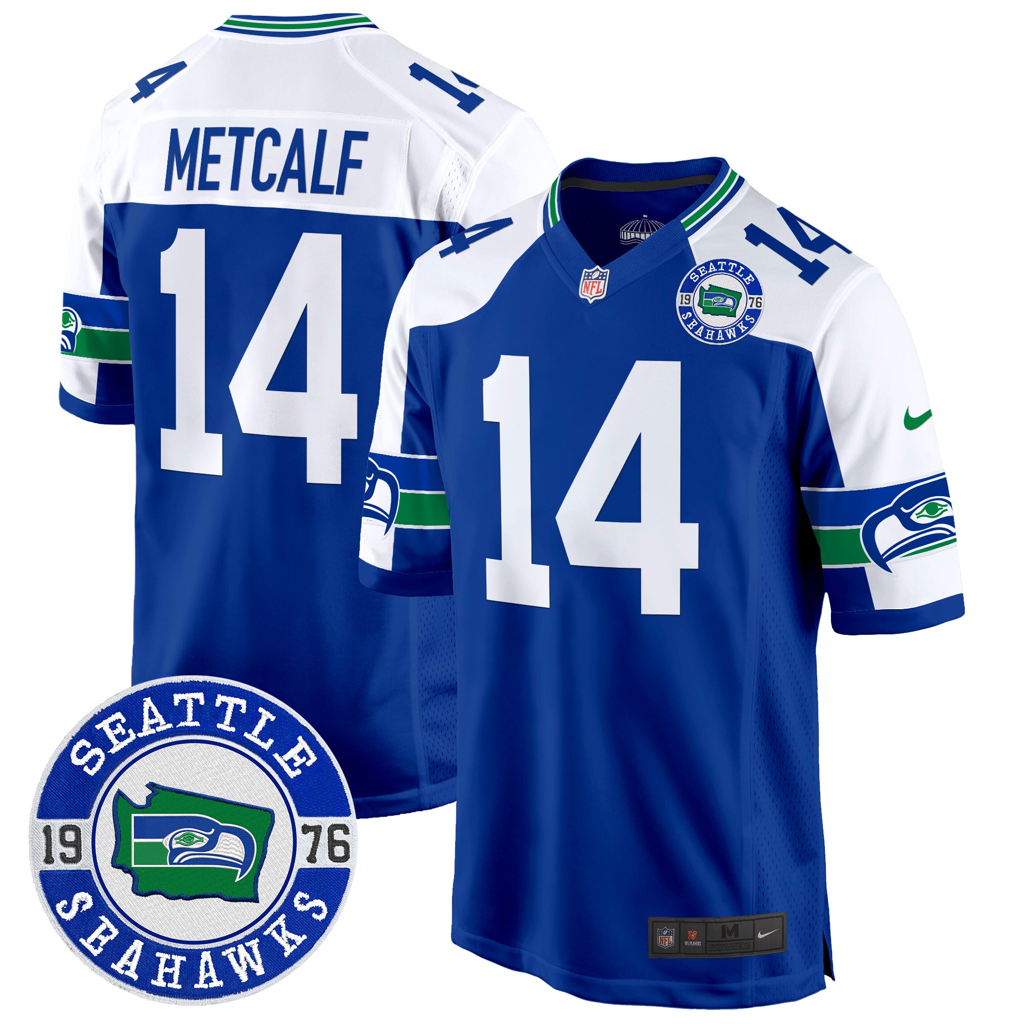 Men's Seahawks Throwback Est. 1976 Patch Game Jersey - All Stitched - Royal Alternate, Dk Metcalf