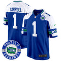 Men's Seahawks Throwback Est. 1976 Patch Game Jersey - All Stitched - Royal Alternate, Pete Carroll