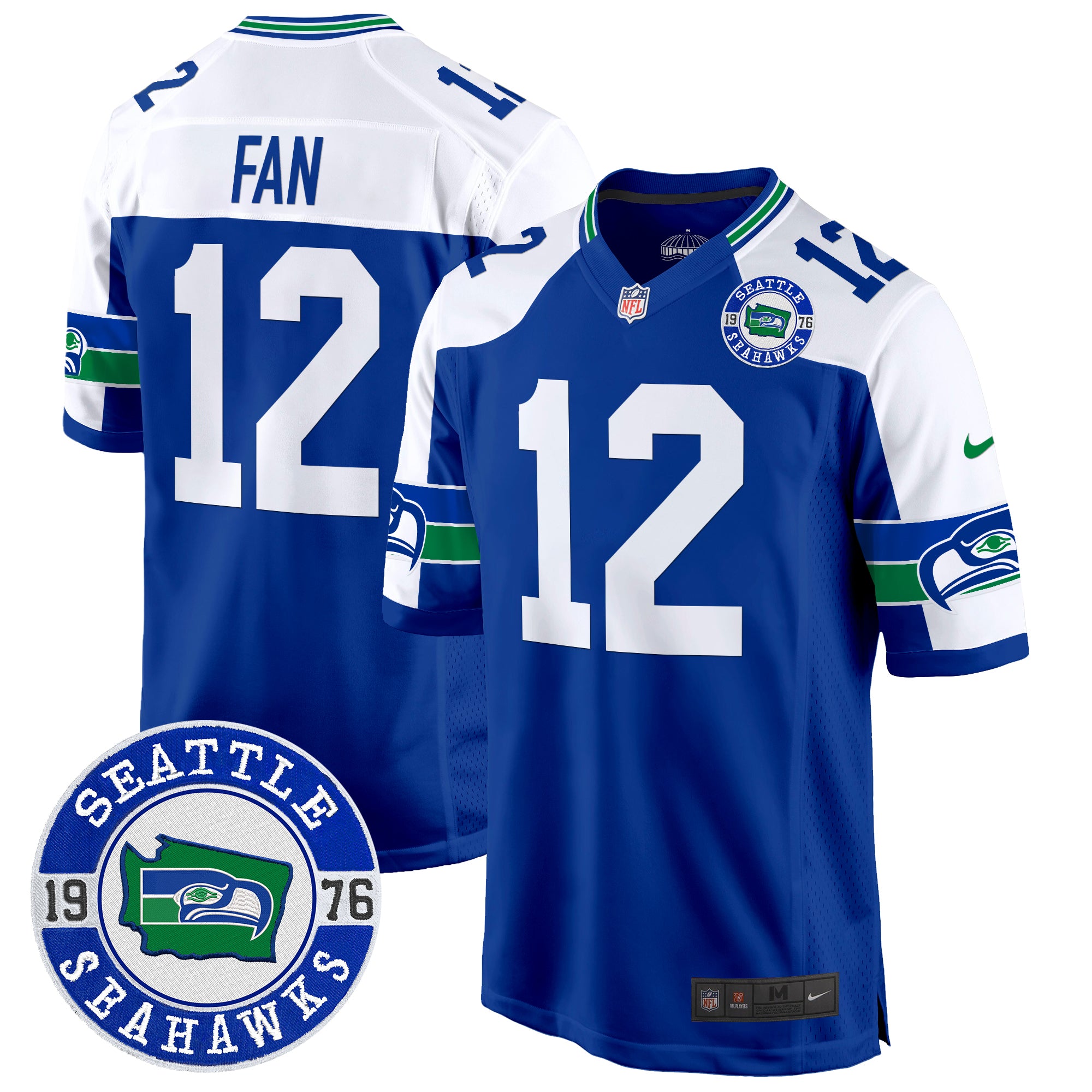 Men's Seahawks Throwback Est. 1976 Patch Game Jersey - All Stitched - Royal Alternate, 12Th Fan