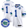 Men's Seahawks Throwback Est. 1976 Patch Game Jersey - All Stitched - White, Pete Carroll