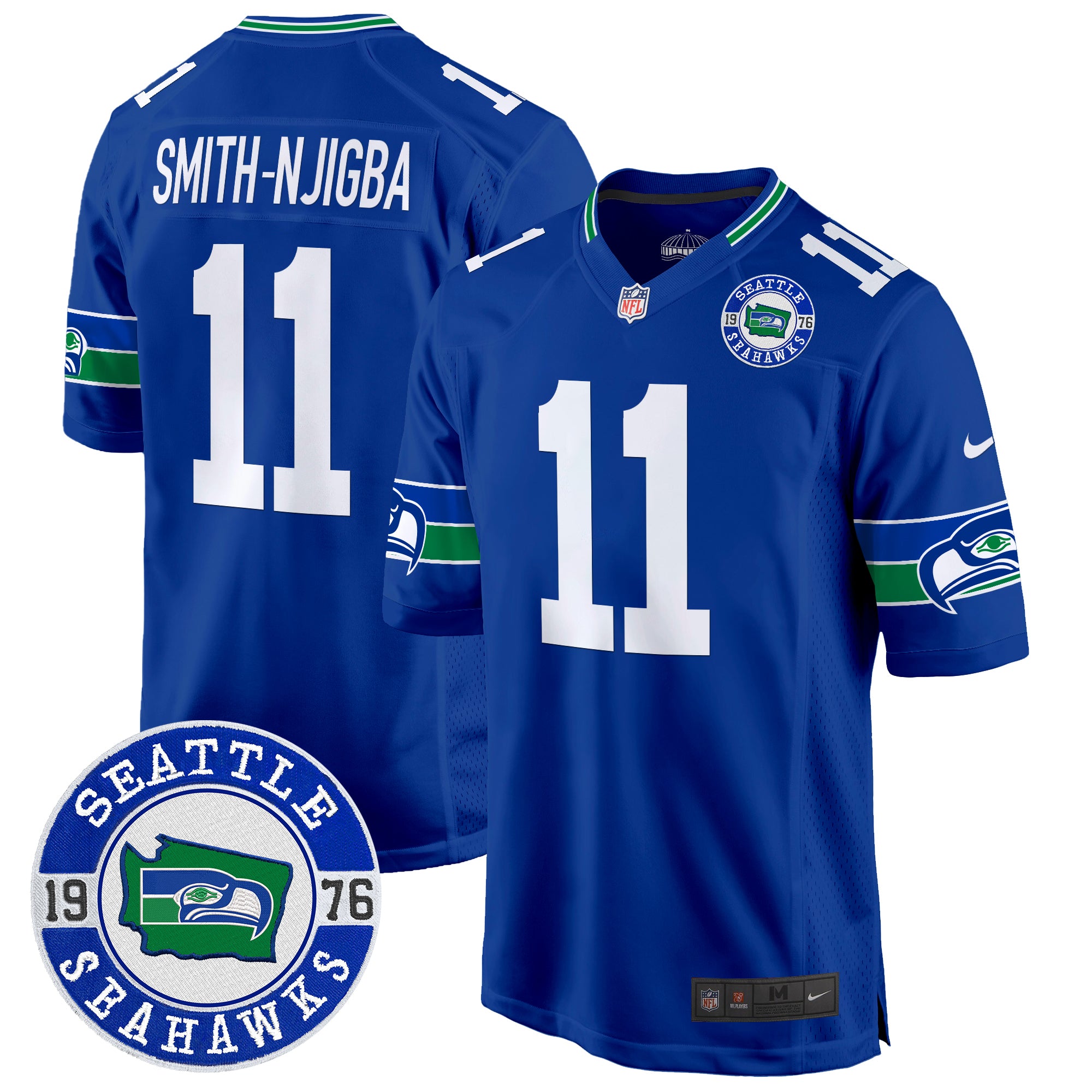 Men's Seahawks Throwback Est. 1976 Patch Game Jersey - All Stitched - Royal, Smith-Njigba