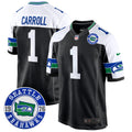 Men's Seahawks Throwback Est. 1976 Patch Game Jersey - All Stitched - Black Alternate, Pete Carroll