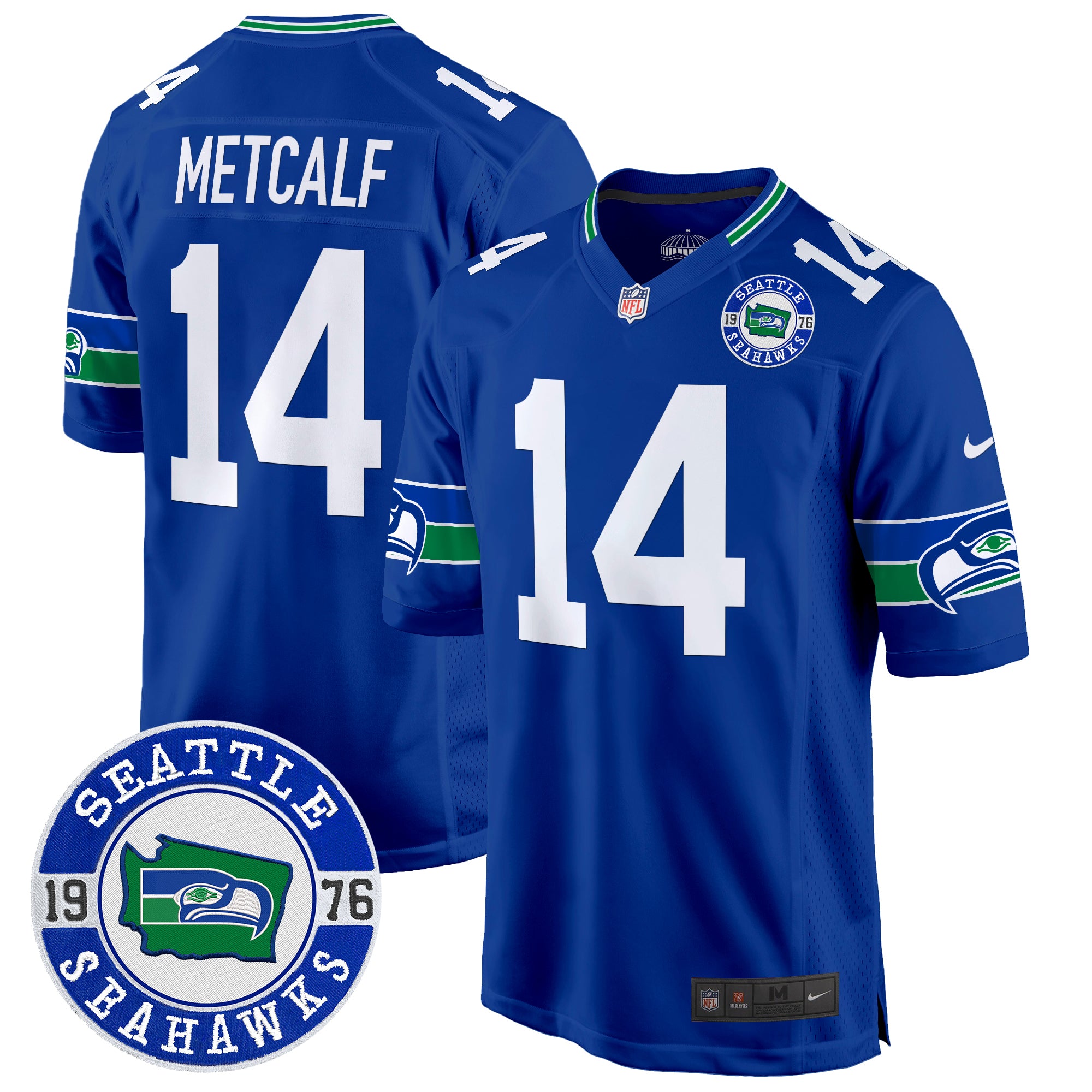 Men's Seahawks Throwback Est. 1976 Patch Game Jersey - All Stitched - Royal, Dk Metcalf