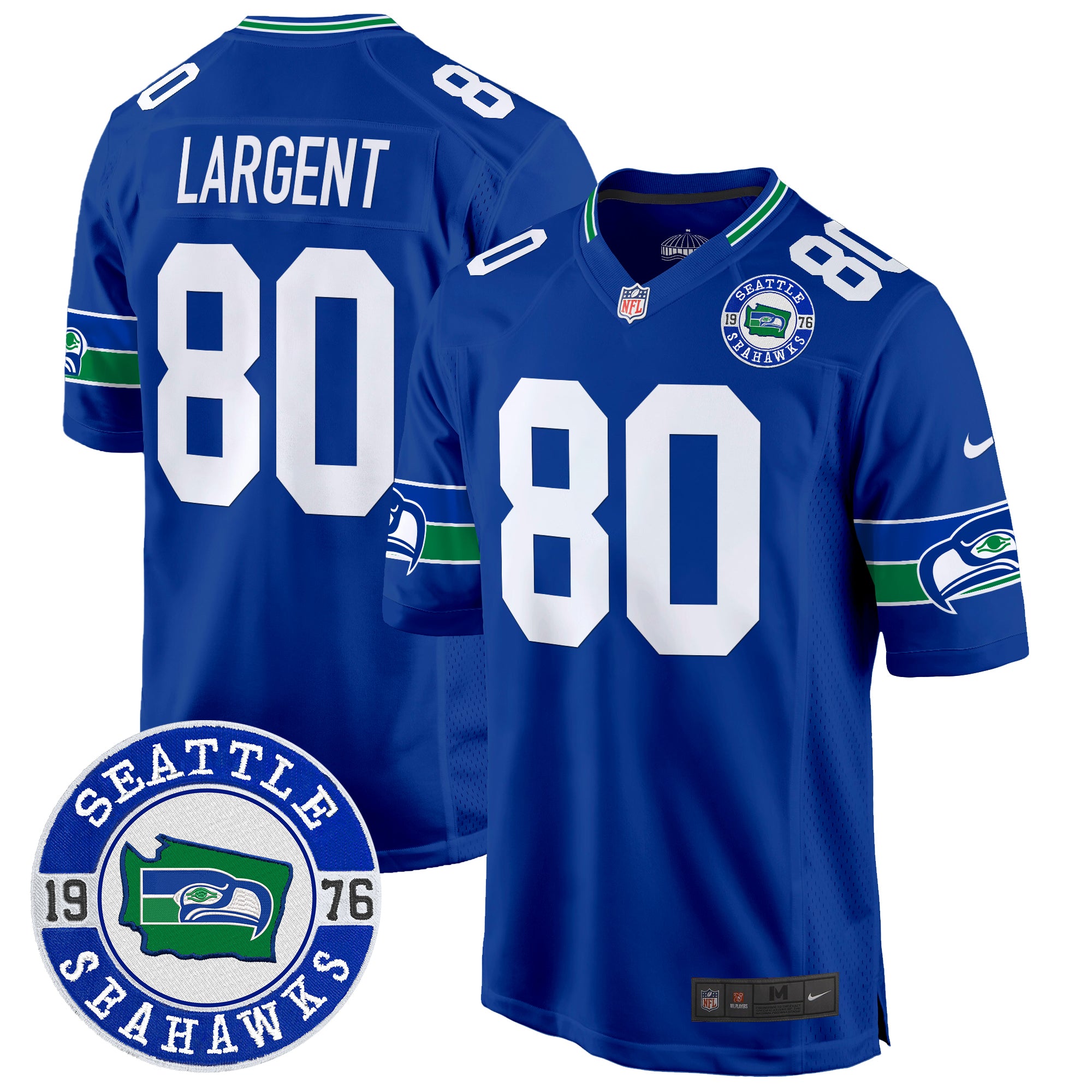 Men's Seahawks Throwback Est. 1976 Patch Game Jersey - All Stitched - Royal, Steve Largent