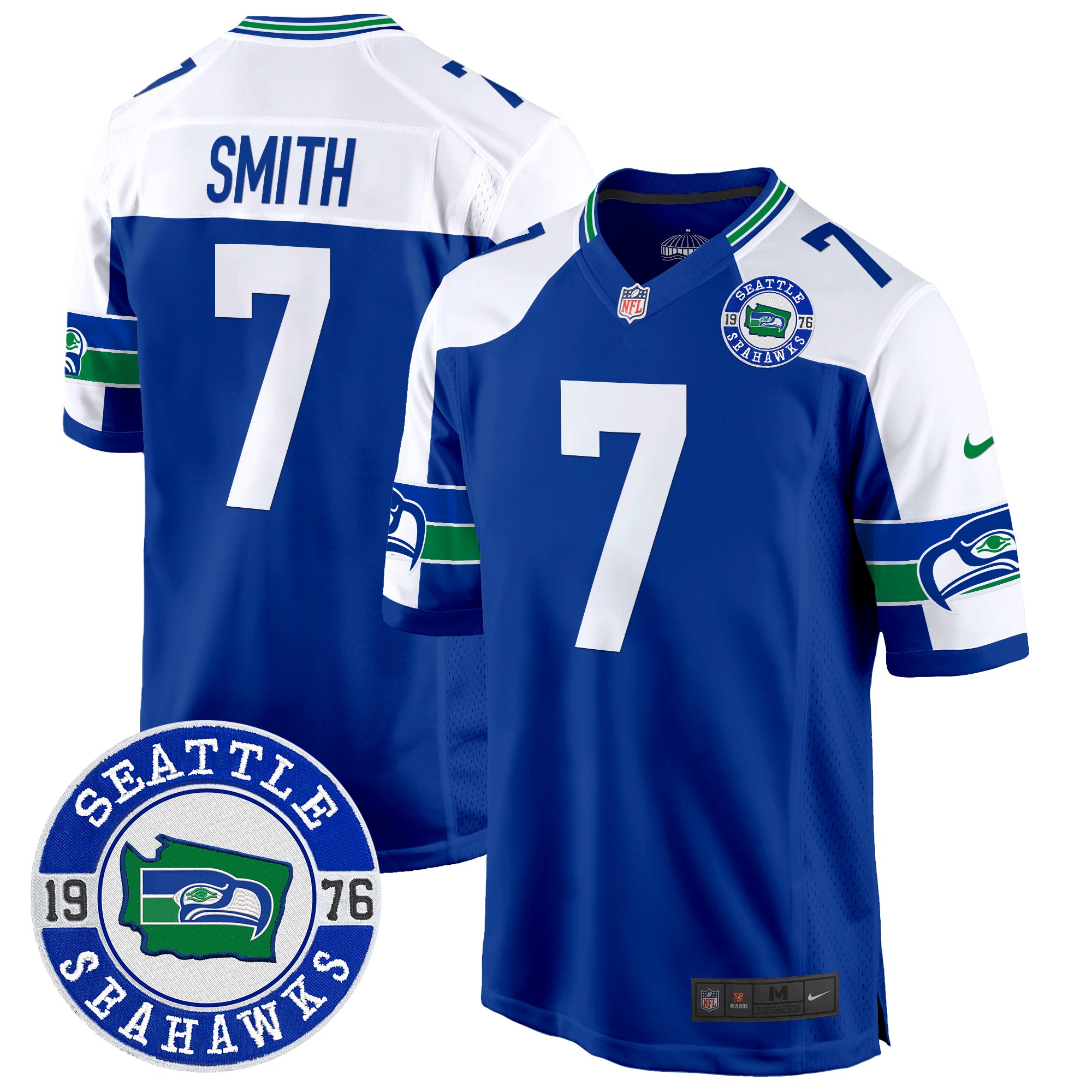 Men's Seahawks Throwback Est. 1976 Patch Game Jersey - All Stitched - Royal Alternate, Geno Smith