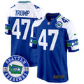 Men's Seahawks Throwback Est. 1976 Patch Game Jersey - All Stitched - Royal Alternate, Donald Trump
