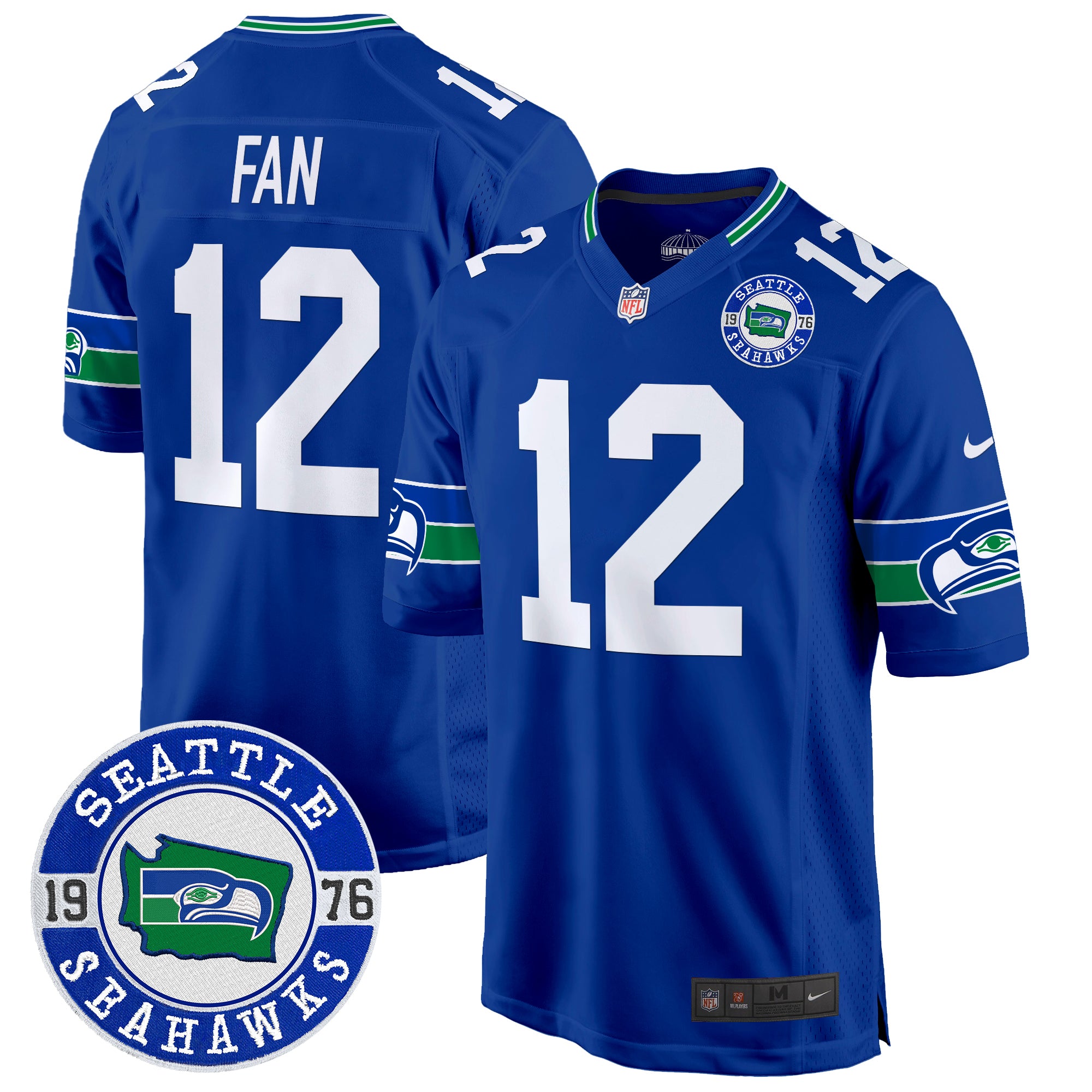 Men's Seahawks Throwback Est. 1976 Patch Game Jersey - All Stitched - Royal, 12Th Fan