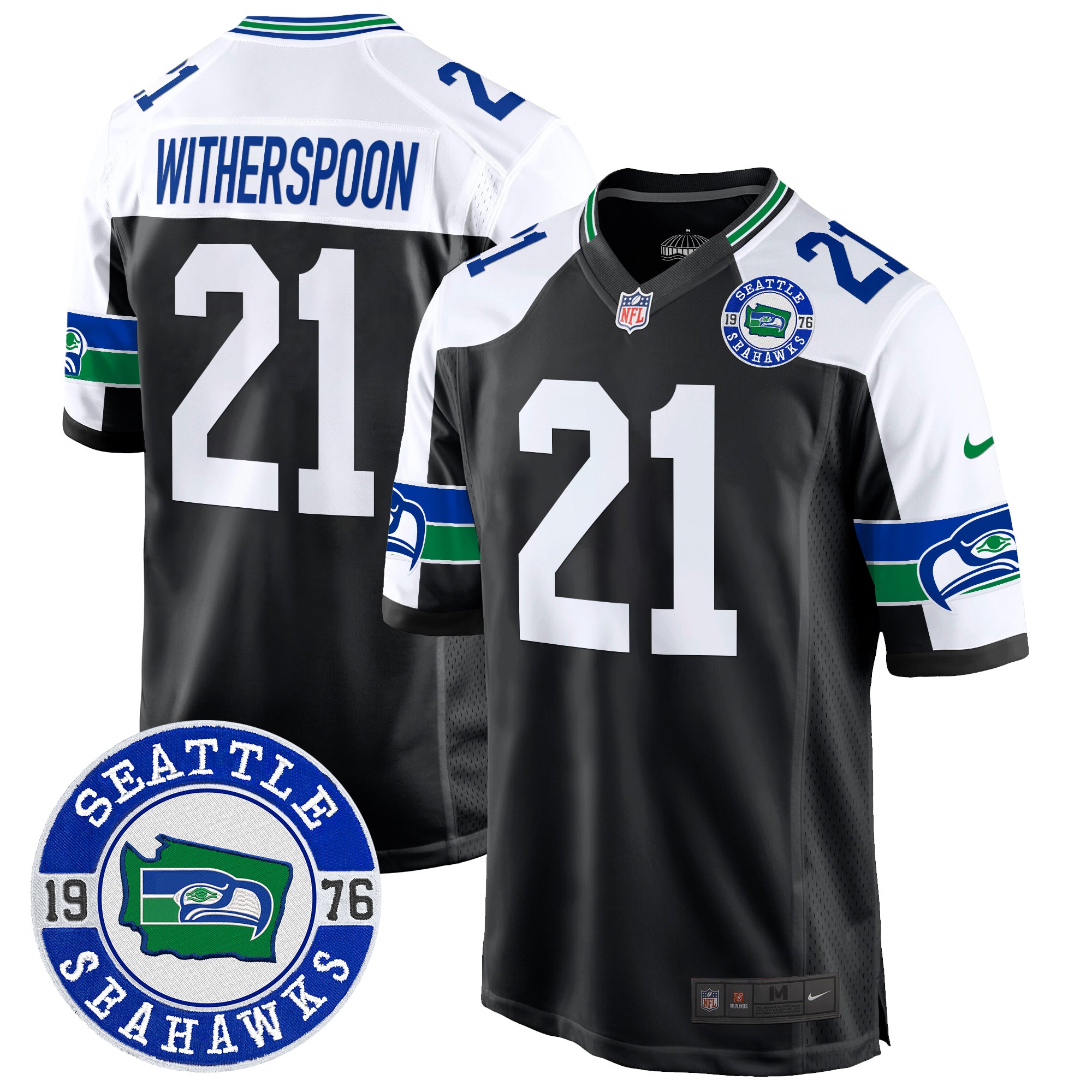 Men's Seahawks Throwback Est. 1976 Patch Game Jersey - All Stitched - Black Alternate, Devon Witherspoon