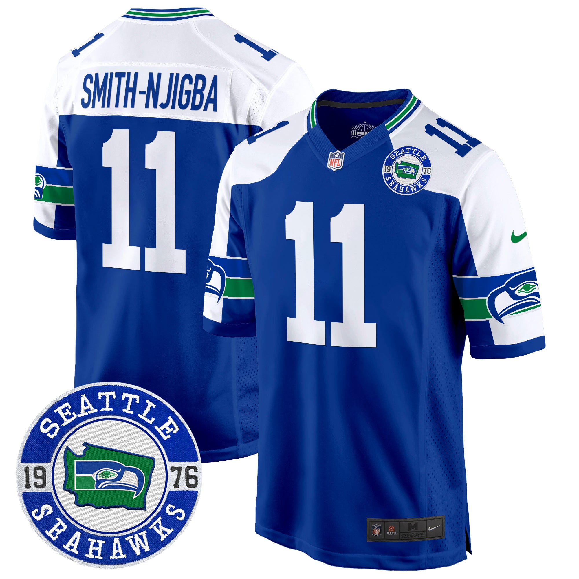 Men's Seahawks Throwback Est. 1976 Patch Game Jersey - All Stitched - Royal Alternate, Smith-Njigba