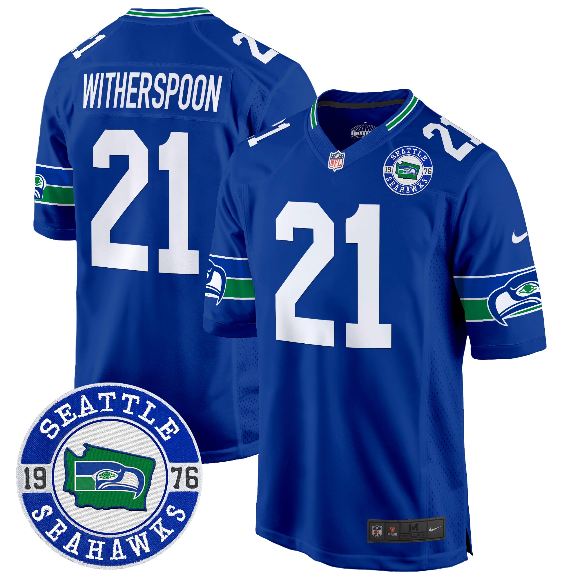 Men's Seahawks Throwback Est. 1976 Patch Game Jersey - All Stitched - Royal, Devon Witherspoon
