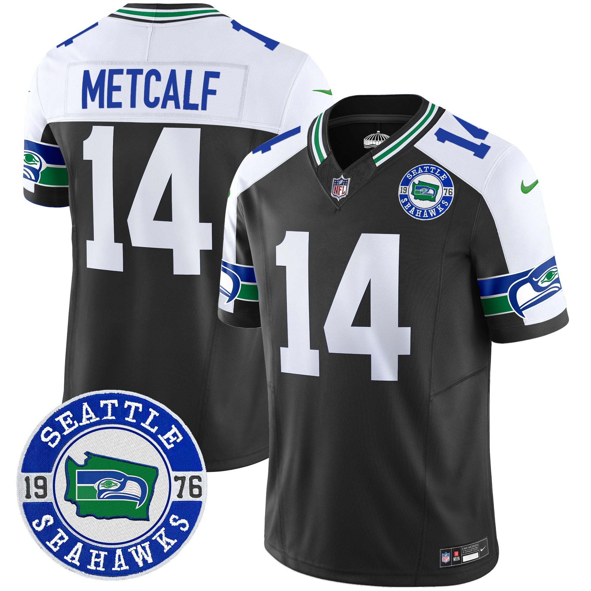 Men's Seahawks Throwback Est. 1976 Patch Vapor Limited Jersey - All Stitched - Black Alternate, Dk Metcalf