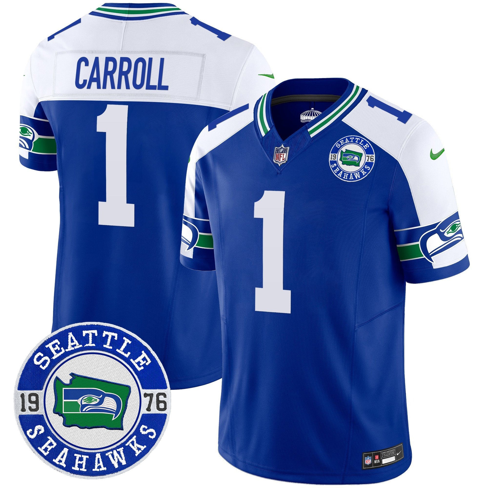 Men's Seahawks Throwback Est. 1976 Patch Vapor Limited Jersey - All Stitched - Royal Alternate, Pete Carroll
