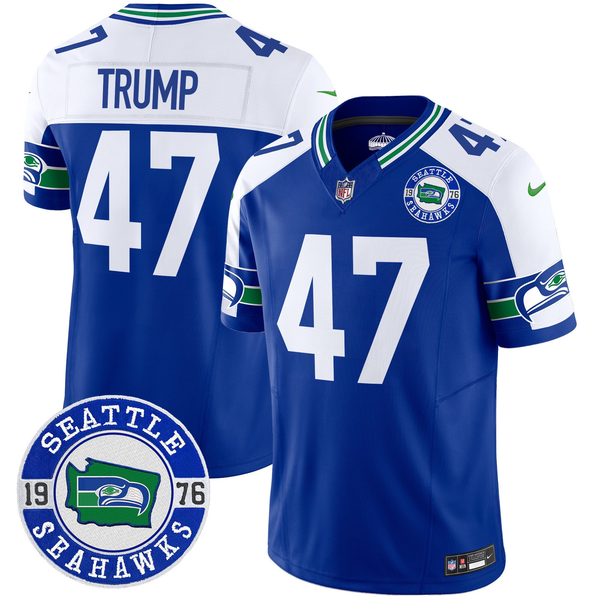 Men's Seahawks Throwback Est. 1976 Patch Vapor Limited Jersey - All Stitched - Royal Alternate, Donald Trump