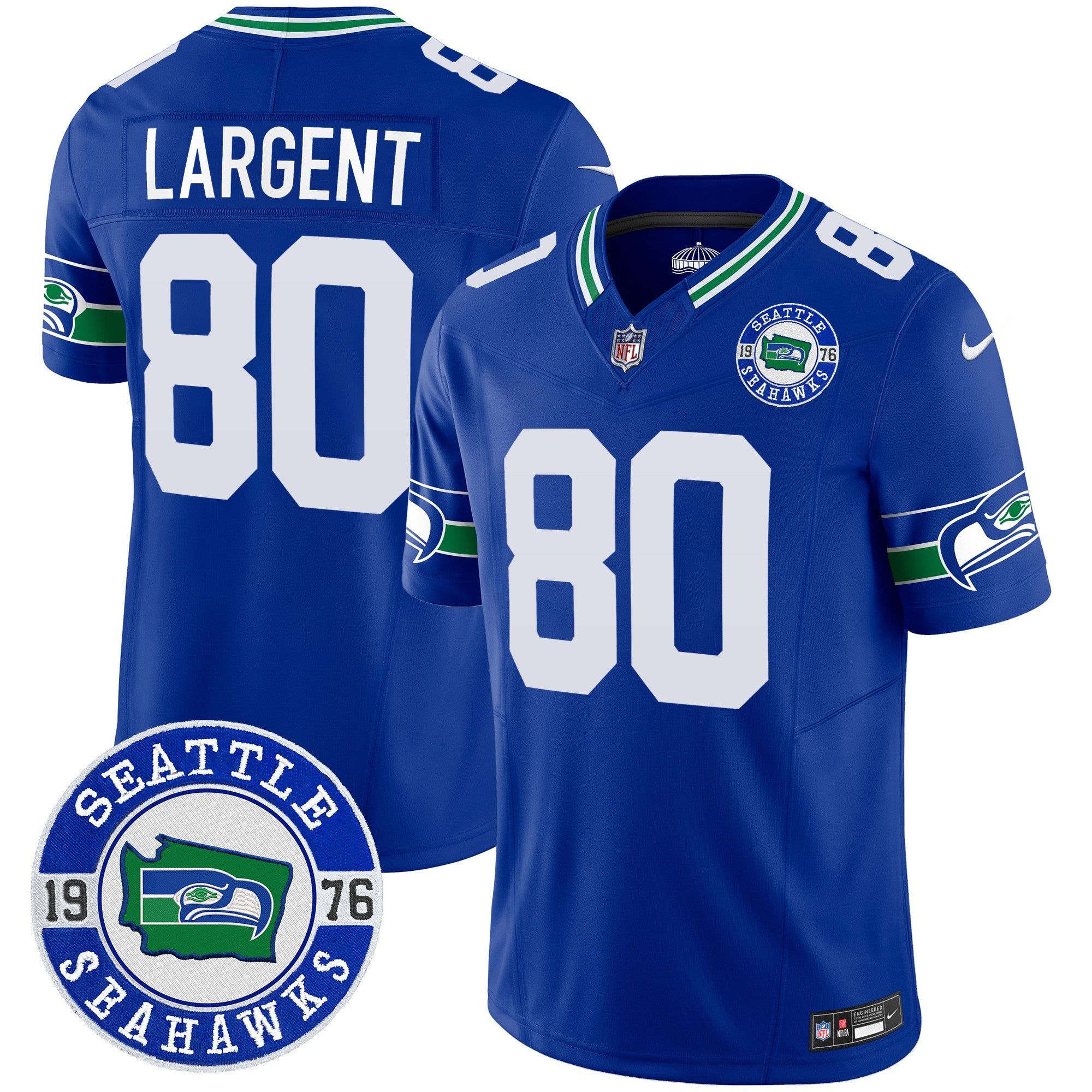Men's Seahawks Throwback Est. 1976 Patch Vapor Limited Jersey - All Stitched - Royal, Steve Largent