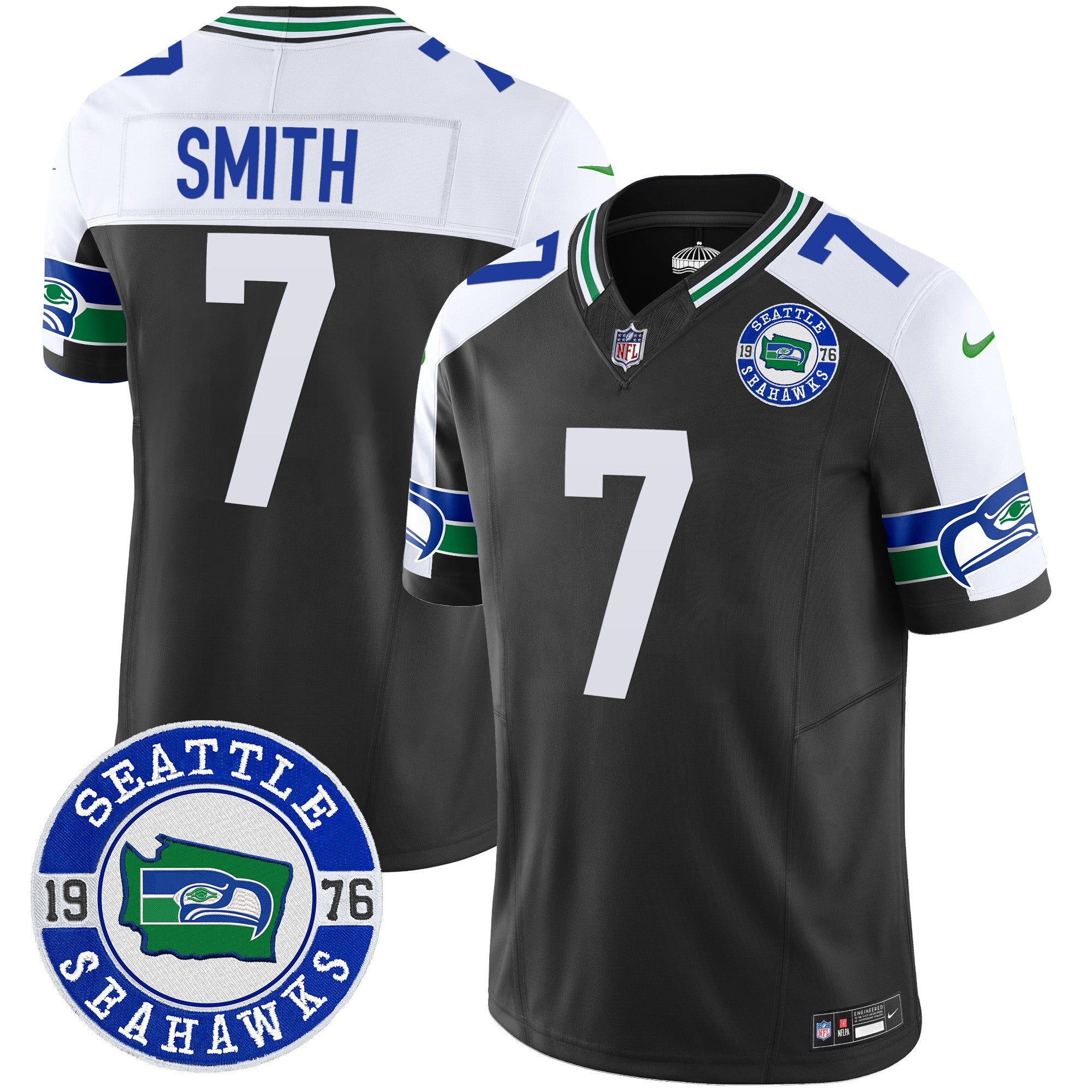 Men's Seahawks Throwback Est. 1976 Patch Vapor Limited Jersey - All Stitched - Black Alternate, Geno Smith