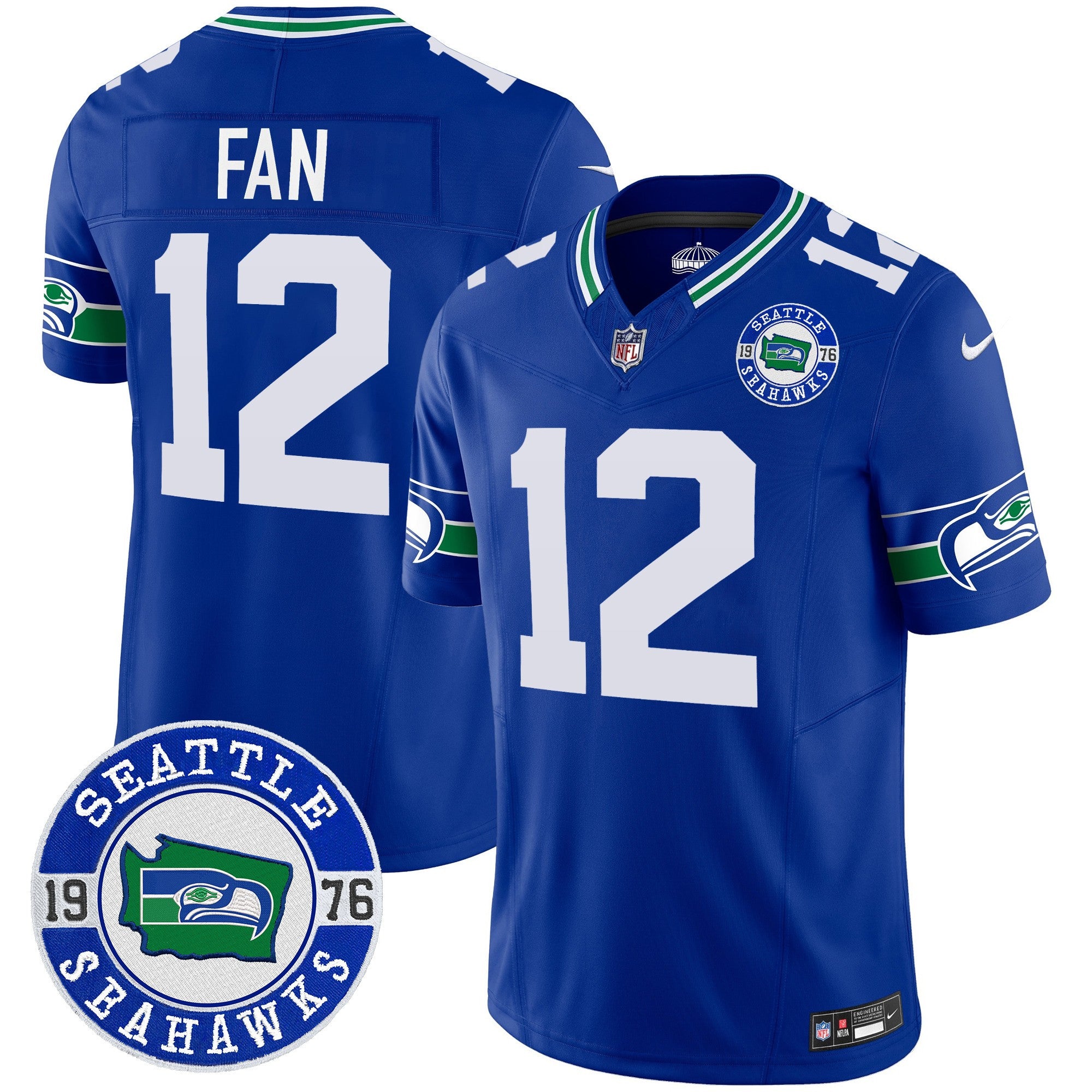 Men's Seahawks Throwback Est. 1976 Patch Vapor Limited Jersey - All Stitched - Royal, 12Th Fan