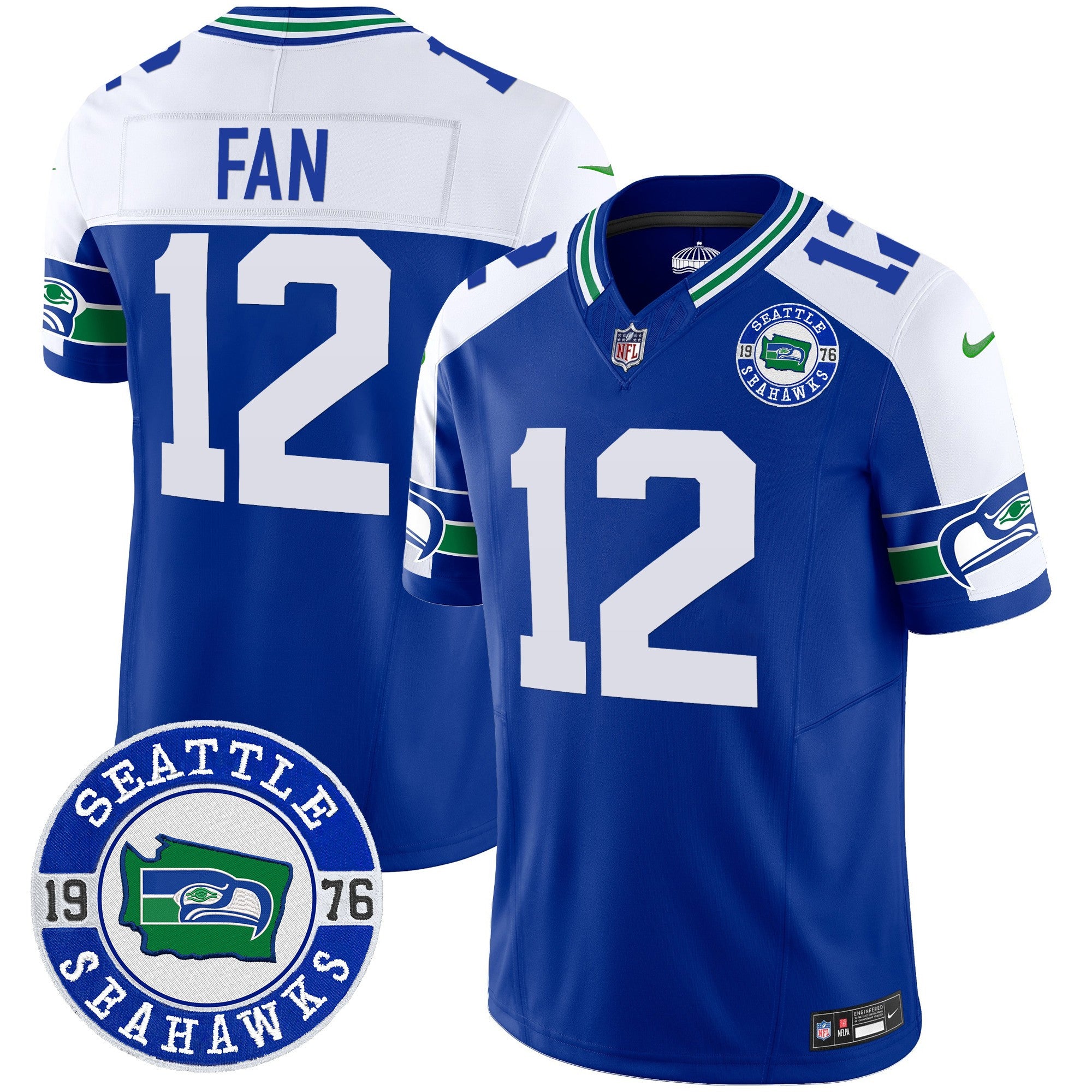 Men's Seahawks Throwback Est. 1976 Patch Vapor Limited Jersey - All Stitched - Royal Alternate, 12Th Fan