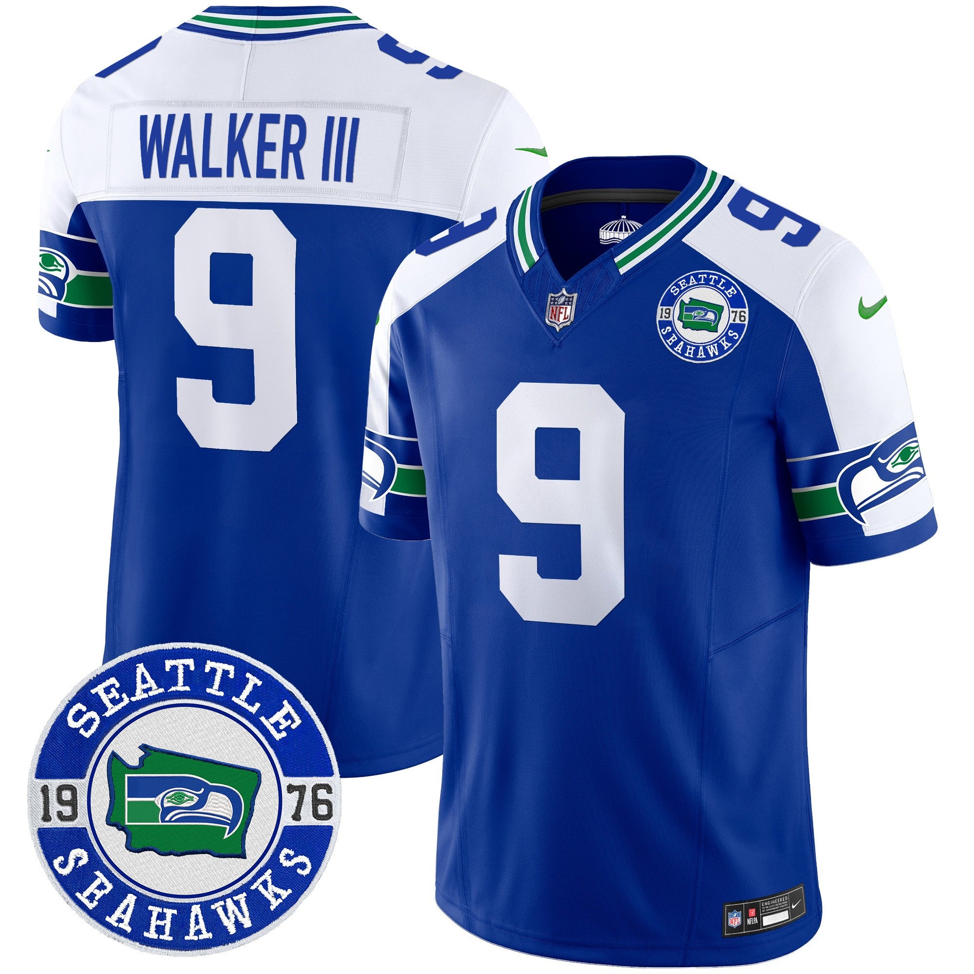 Men's Seahawks Throwback Est. 1976 Patch Vapor Limited Jersey - All Stitched - Royal Alternate, Walker III