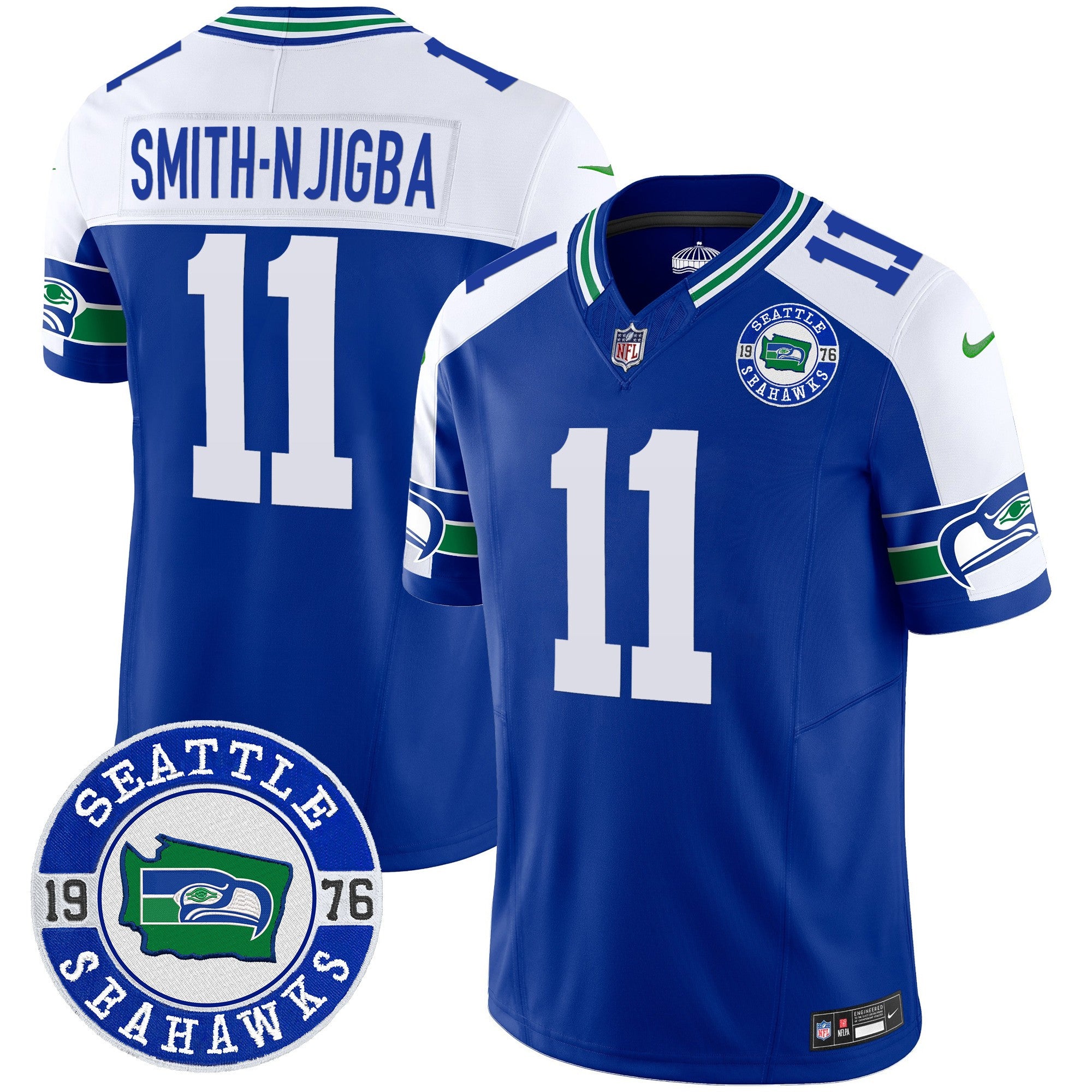 Men's Seahawks Throwback Est. 1976 Patch Vapor Limited Jersey - All Stitched - Royal Alternate, Smith-Njigba
