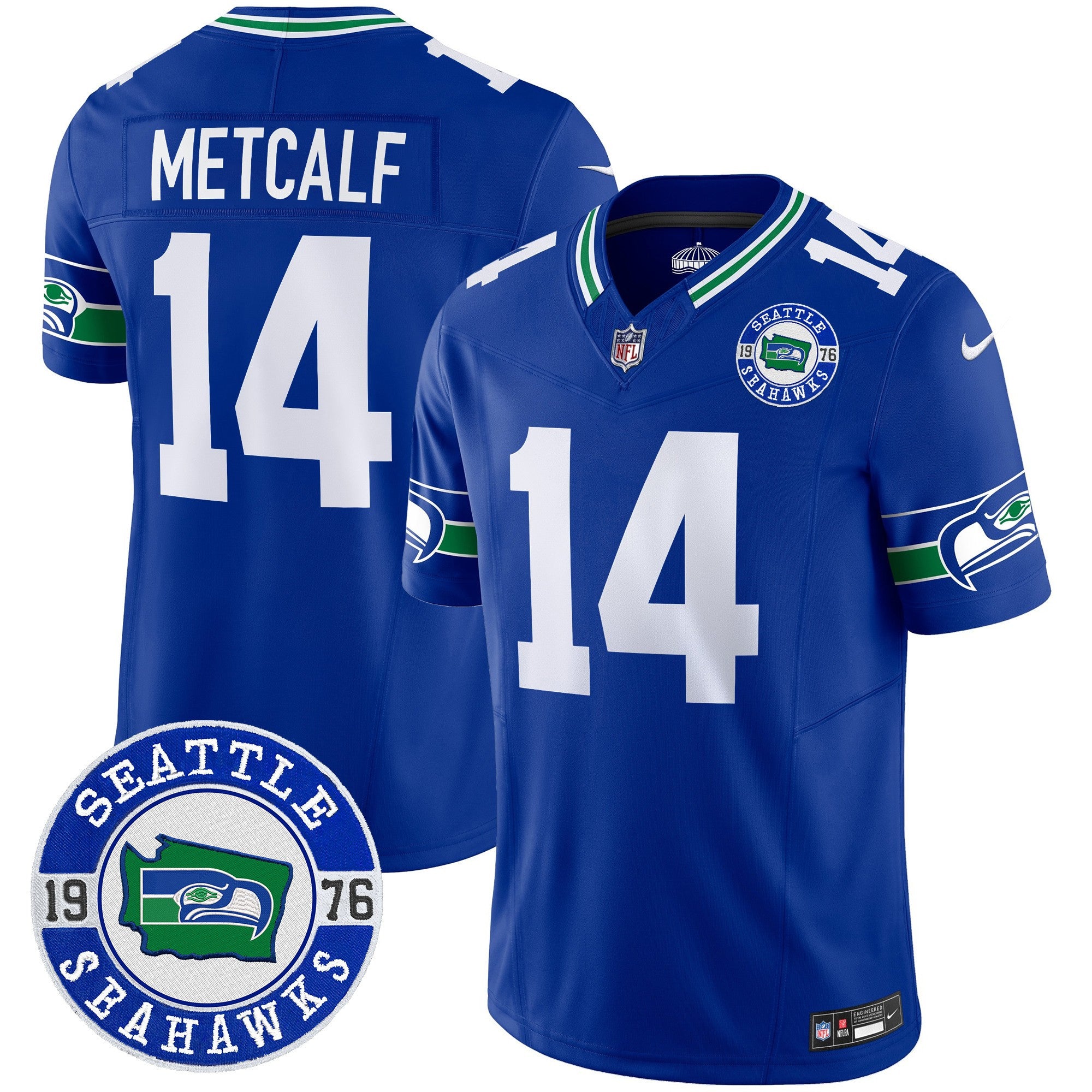 Men's Seahawks Throwback Est. 1976 Patch Vapor Limited Jersey - All Stitched - Royal, Dk Metcalf