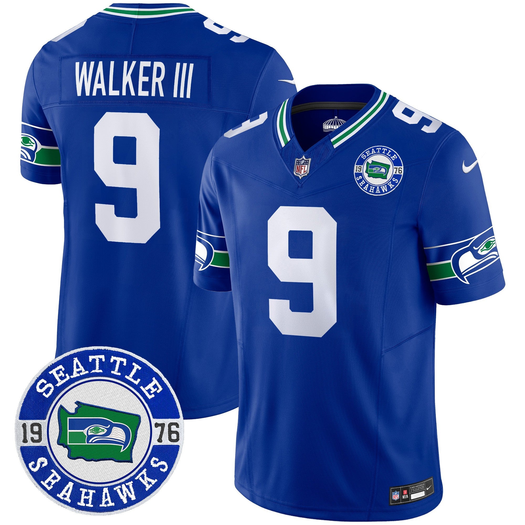 Men's Seahawks Throwback Est. 1976 Patch Vapor Limited Jersey - All Stitched - Royal, Walker III