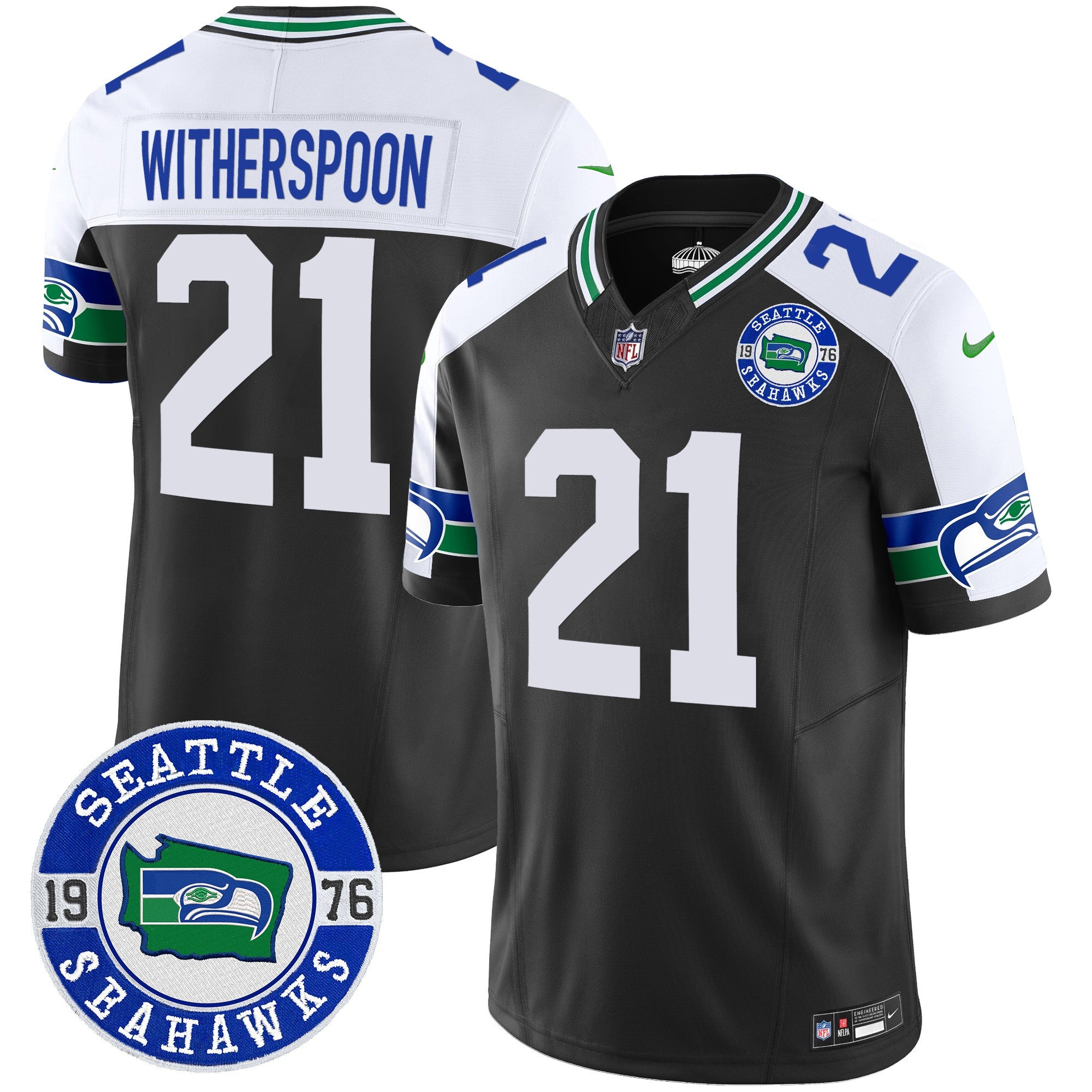 Men's Seahawks Throwback Est. 1976 Patch Vapor Limited Jersey - All Stitched - Black Alternate, Devon Witherspoon