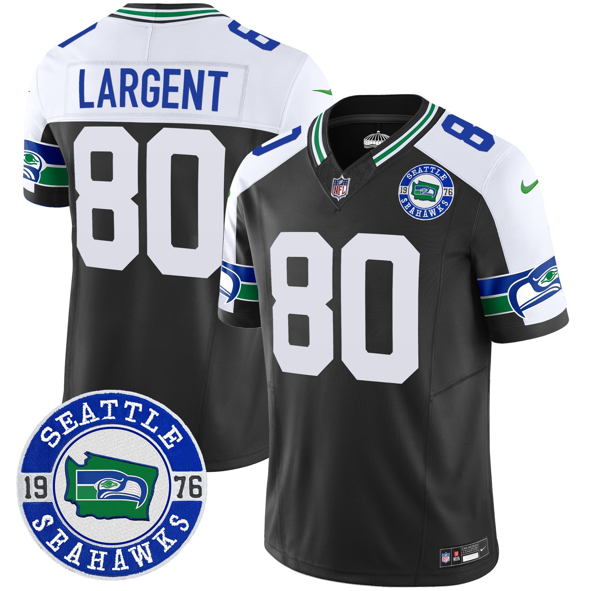Men's Seahawks Throwback Est. 1976 Patch Vapor Limited Jersey - All Stitched - Black Alternate, Steve Largent