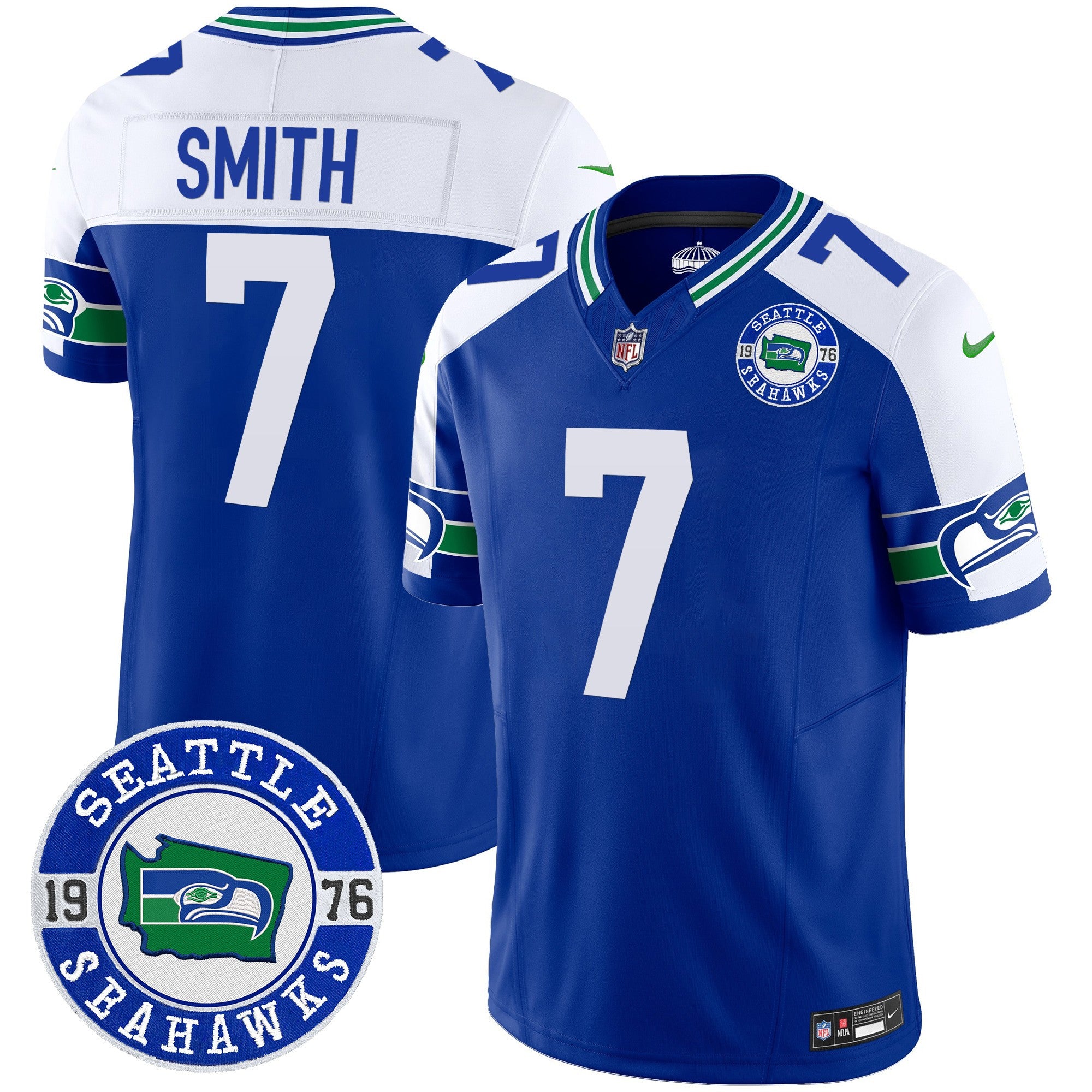 Men's Seahawks Throwback Est. 1976 Patch Vapor Limited Jersey - All Stitched - Royal Alternate, Geno Smith