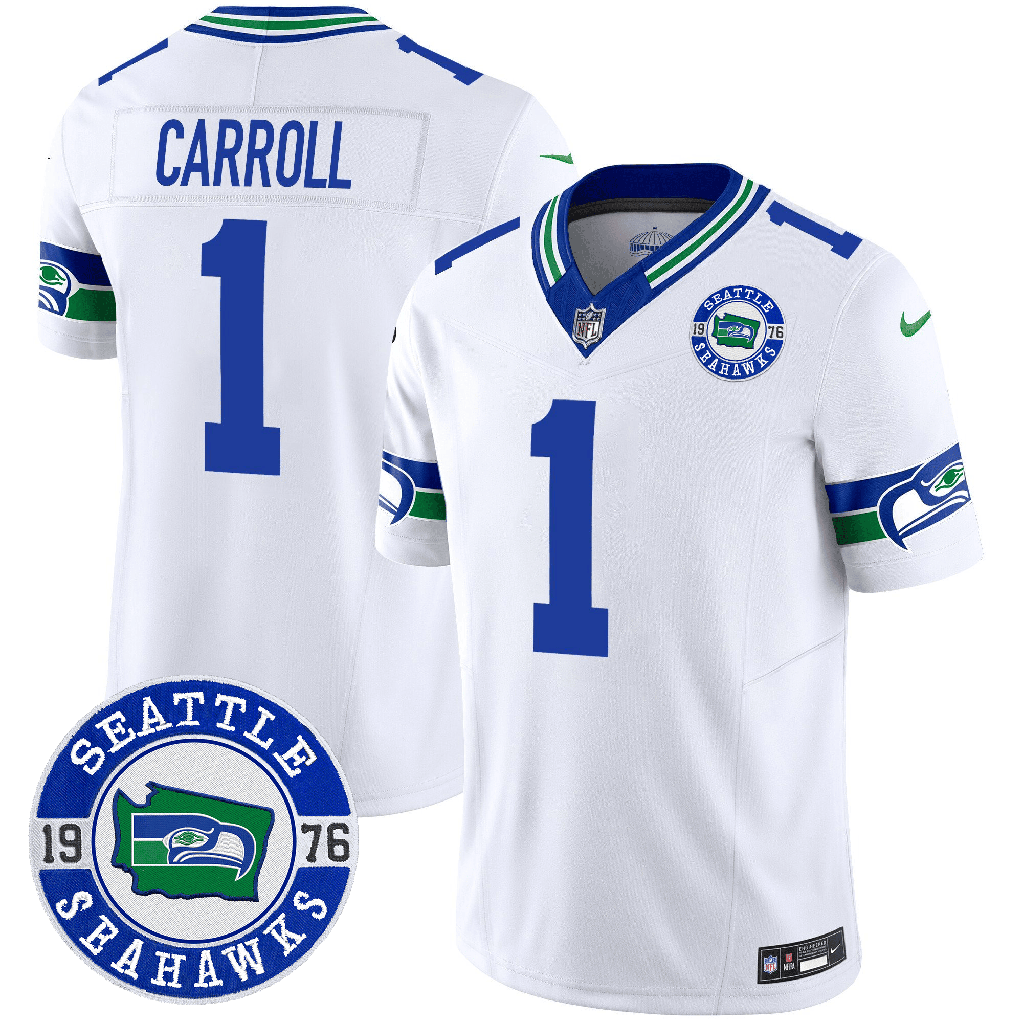 Men's Seahawks Throwback Est. 1976 Patch Vapor Limited Jersey - All Stitched - White, Pete Carroll