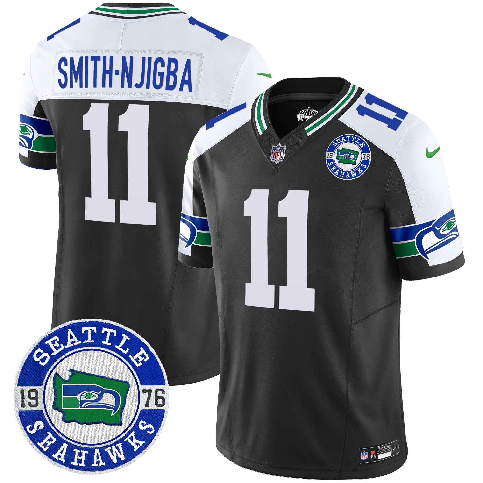 Men's Seahawks Throwback Est. 1976 Patch Vapor Limited Jersey - All Stitched - Black Alternate, Smith-Njigba