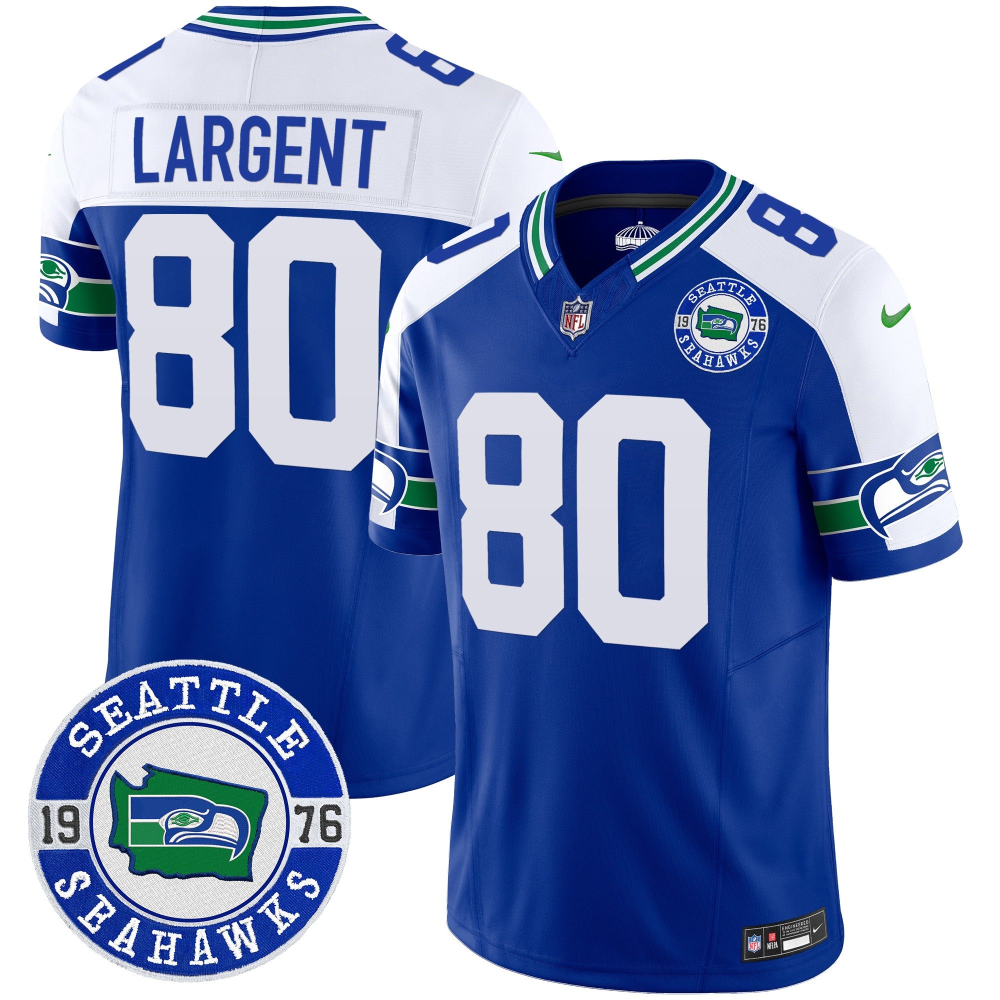 Men's Seahawks Throwback Est. 1976 Patch Vapor Limited Jersey - All Stitched - Royal Alternate, Steve Largent