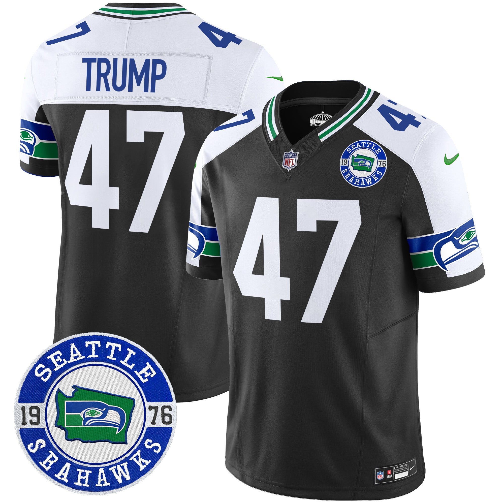 Men's Seahawks Throwback Est. 1976 Patch Vapor Limited Jersey - All Stitched - Black Alternate, Donald Trump