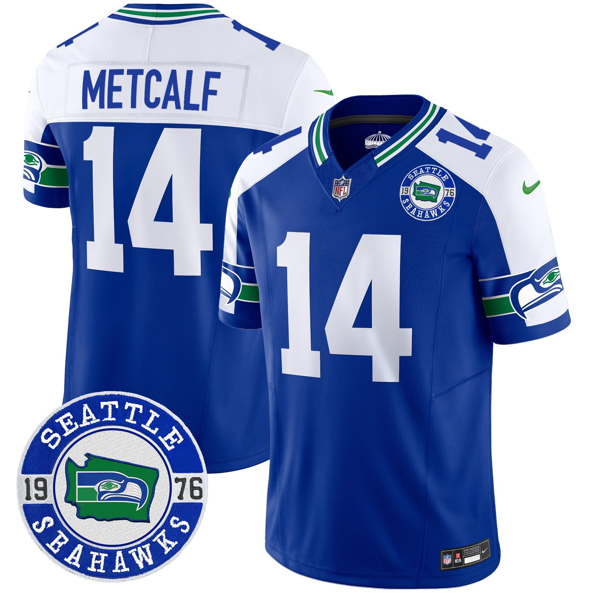 Men's Seahawks Throwback Est. 1976 Patch Vapor Limited Jersey - All Stitched - Royal Alternate, Dk Metcalf