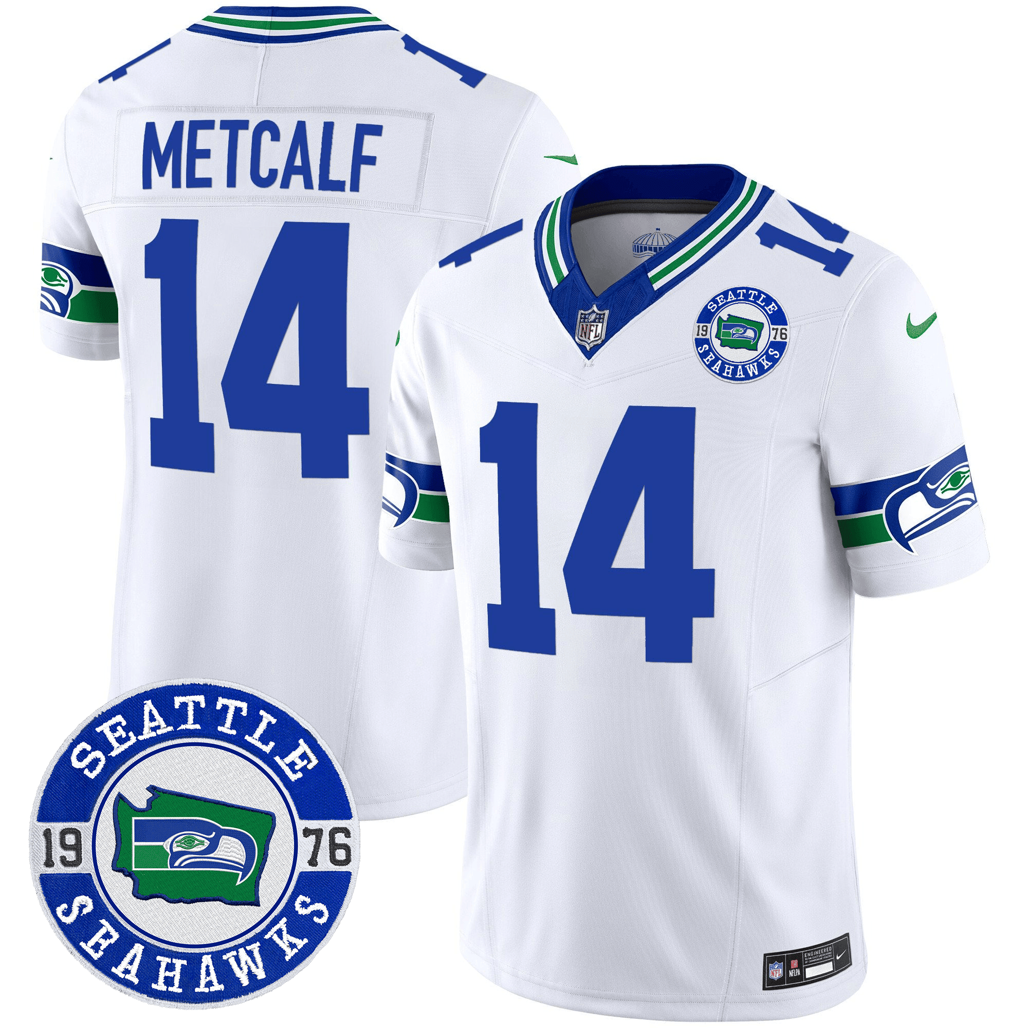 Men's Seahawks Throwback Est. 1976 Patch Vapor Limited Jersey - All Stitched - White, Dk Metcalf
