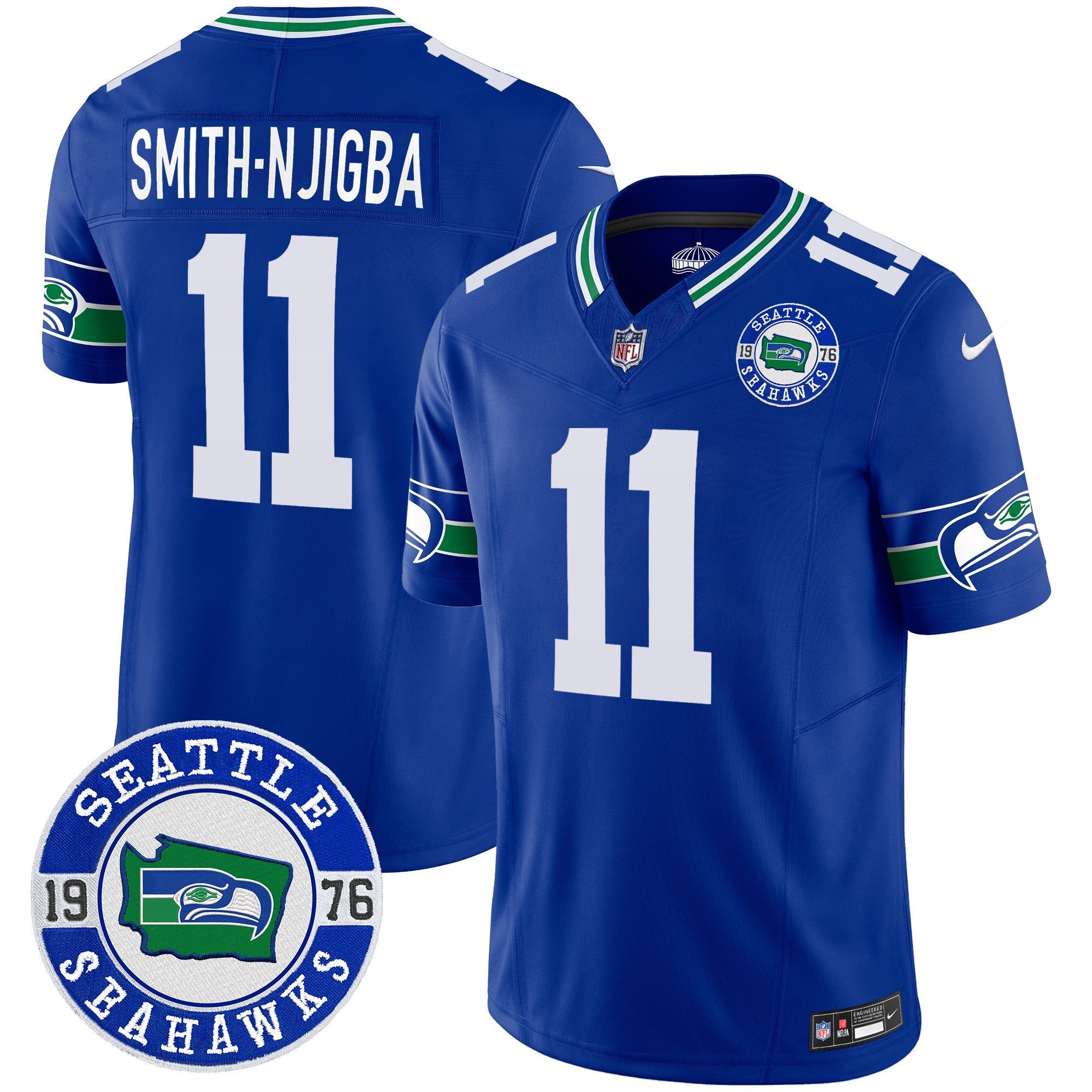 Men's Seahawks Throwback Est. 1976 Patch Vapor Limited Jersey - All Stitched - Royal, Smith-Njigba