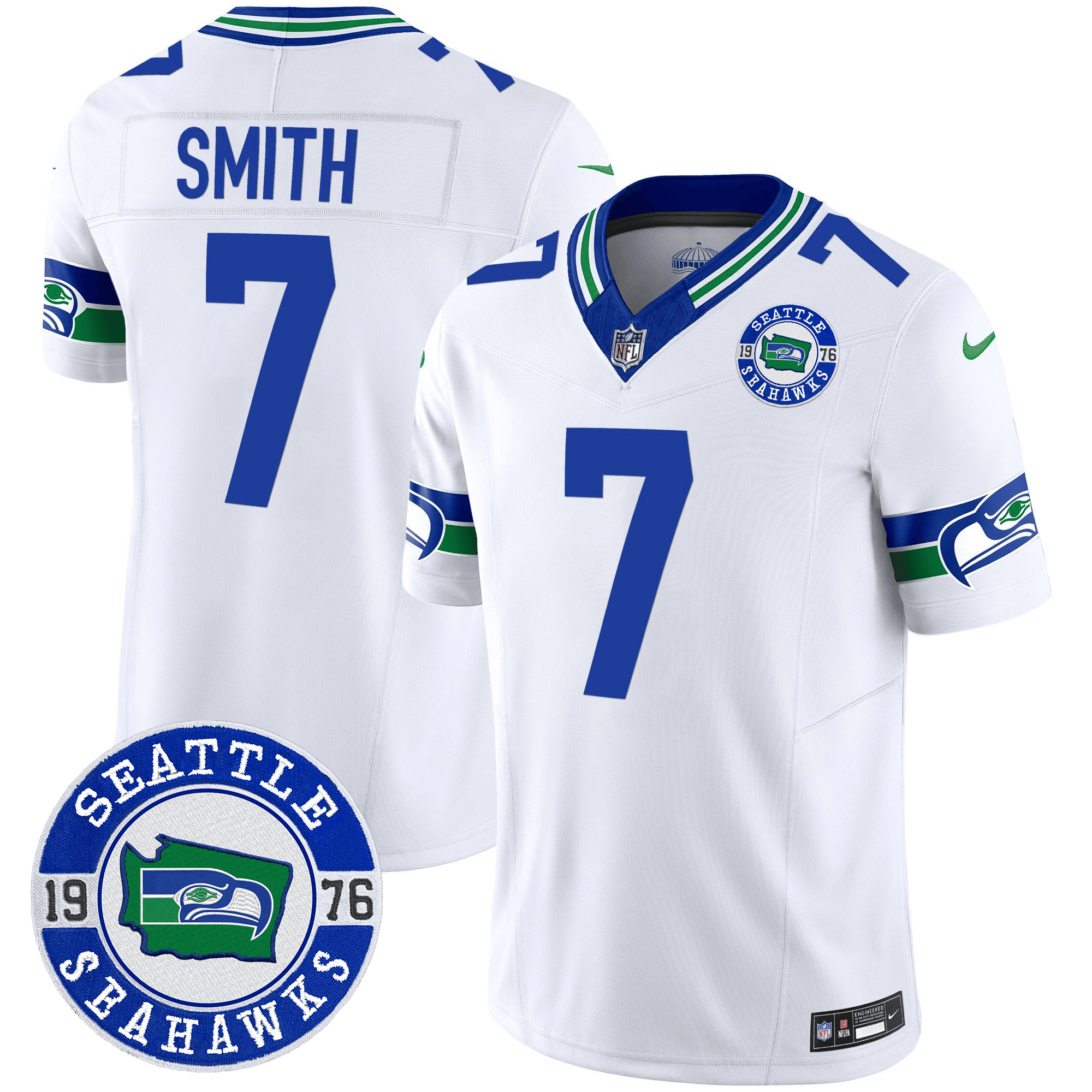 Men's Seahawks Throwback Est. 1976 Patch Vapor Limited Jersey - All Stitched - White, Geno Smith