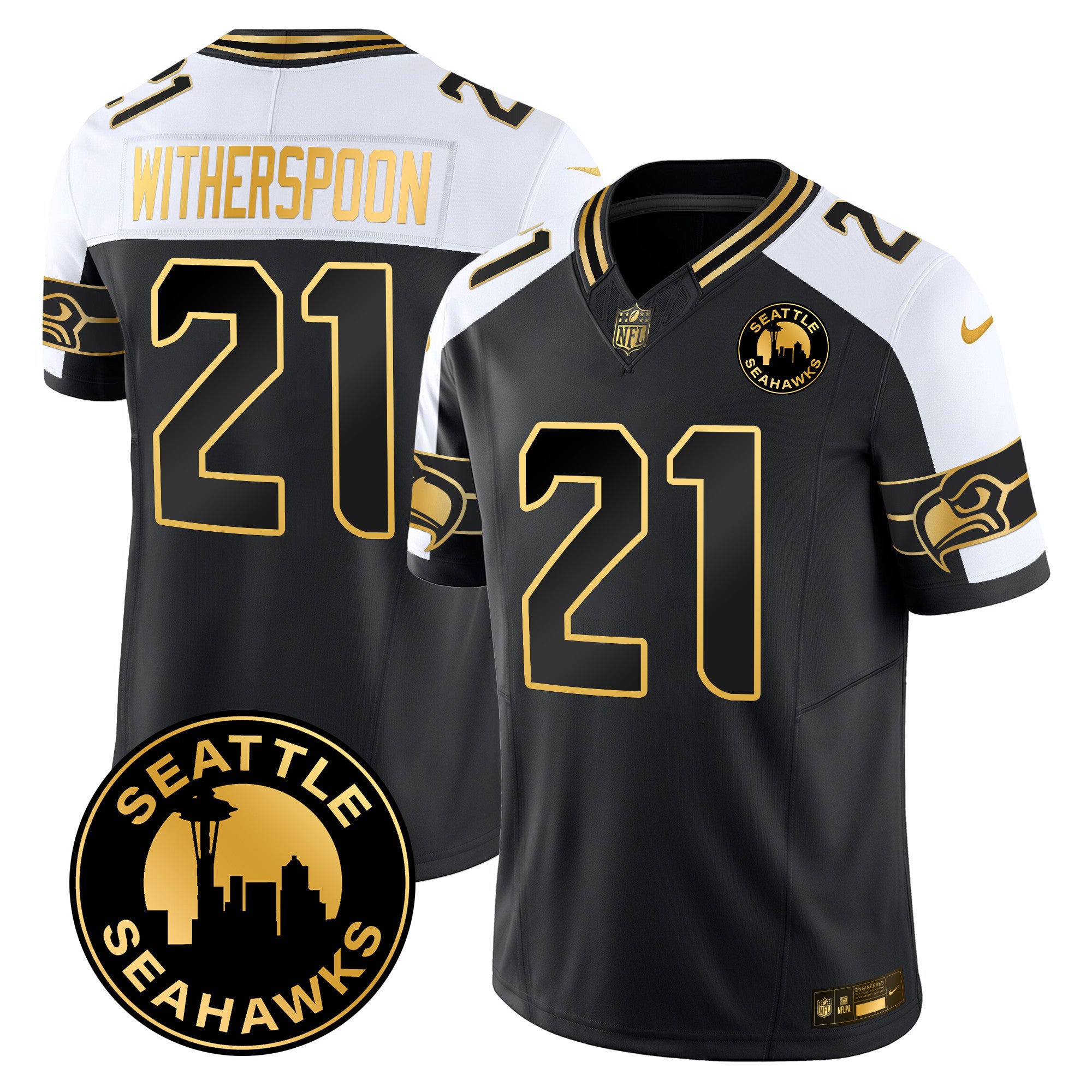 Men's Seattle Seahawks 2024 Seattle City Patch Gold Vapor Limited Jersey - All Stitched - Alternate, Devon Witherspoon