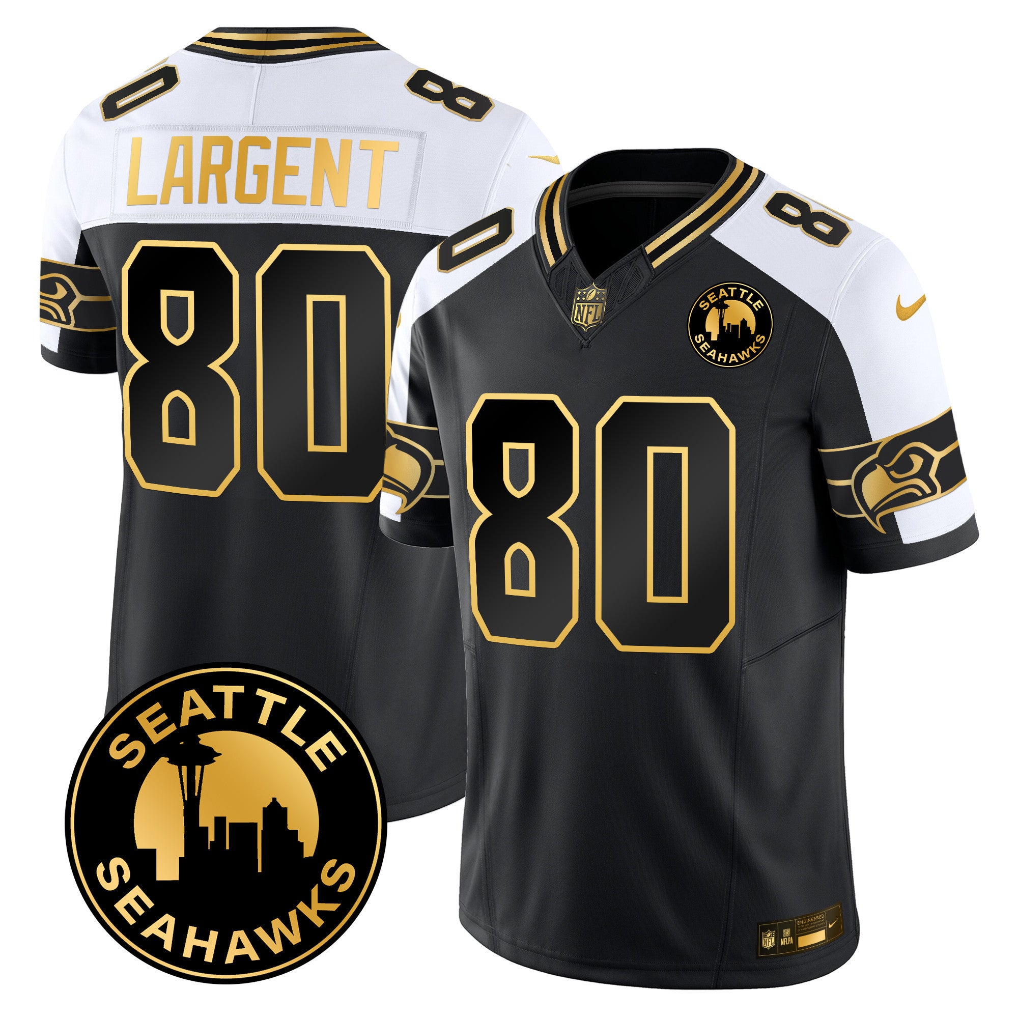 Men's Seattle Seahawks 2024 Seattle City Patch Gold Vapor Limited Jersey - All Stitched - Alternate, Steve Largent