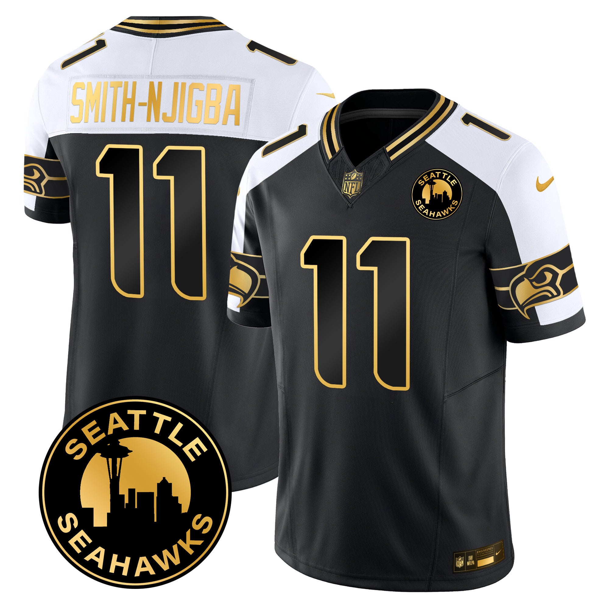 Men's Seattle Seahawks 2024 Seattle City Patch Gold Vapor Limited Jersey - All Stitched - Alternate, Smith-Njigba