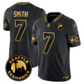 Men's Seattle Seahawks 2024 Seattle City Patch Gold Vapor Limited Jersey - All Stitched - Black Gold, Geno Smith