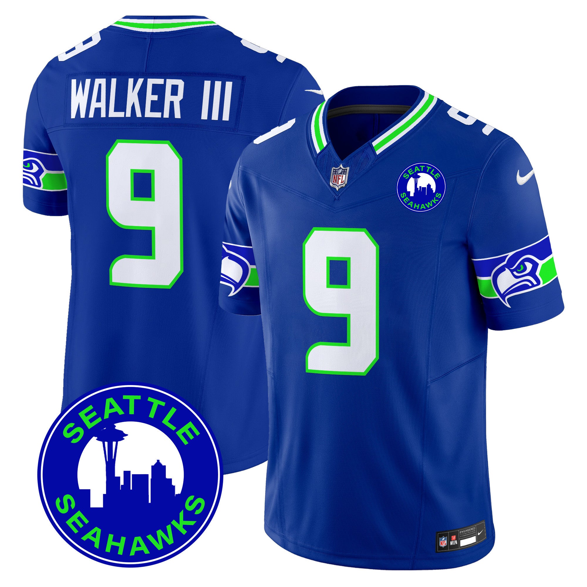 Men's Seattle Seahawks 2024 Seattle City Patch Vapor Limited Jersey - All Stitched - Royal, Walker III