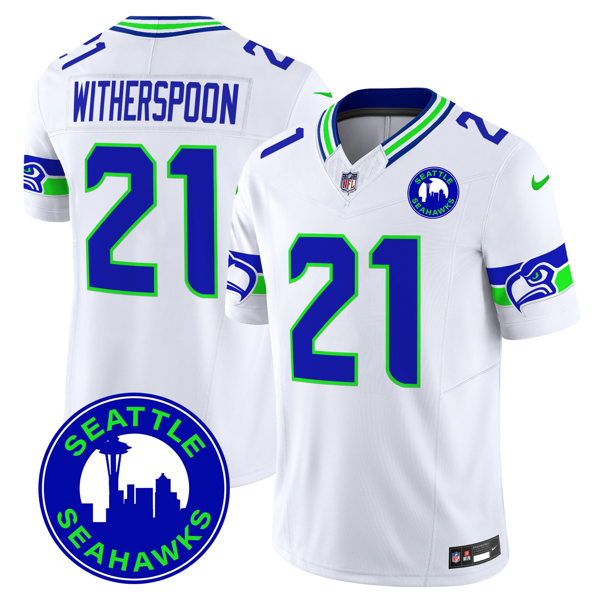 Men's Seattle Seahawks 2024 Seattle City Patch Vapor Limited Jersey - All Stitched - White, Devon Witherspoon