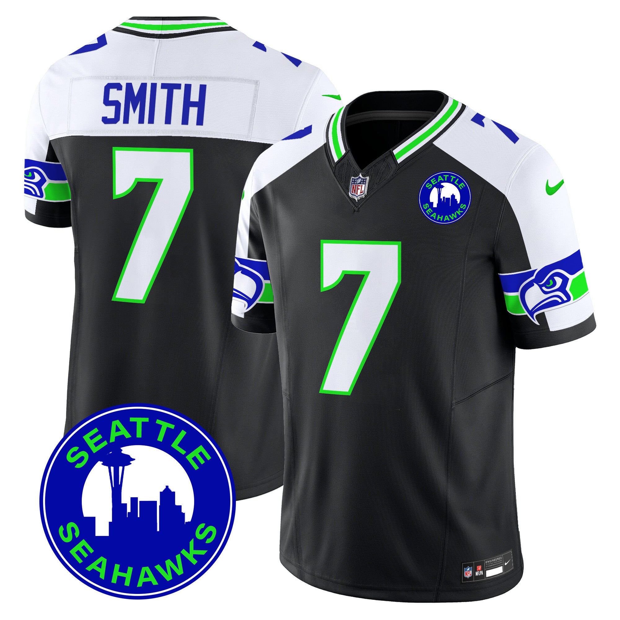 Men's Seattle Seahawks 2024 Seattle City Patch Vapor Limited Jersey - All Stitched - Black Alternate, Geno Smith