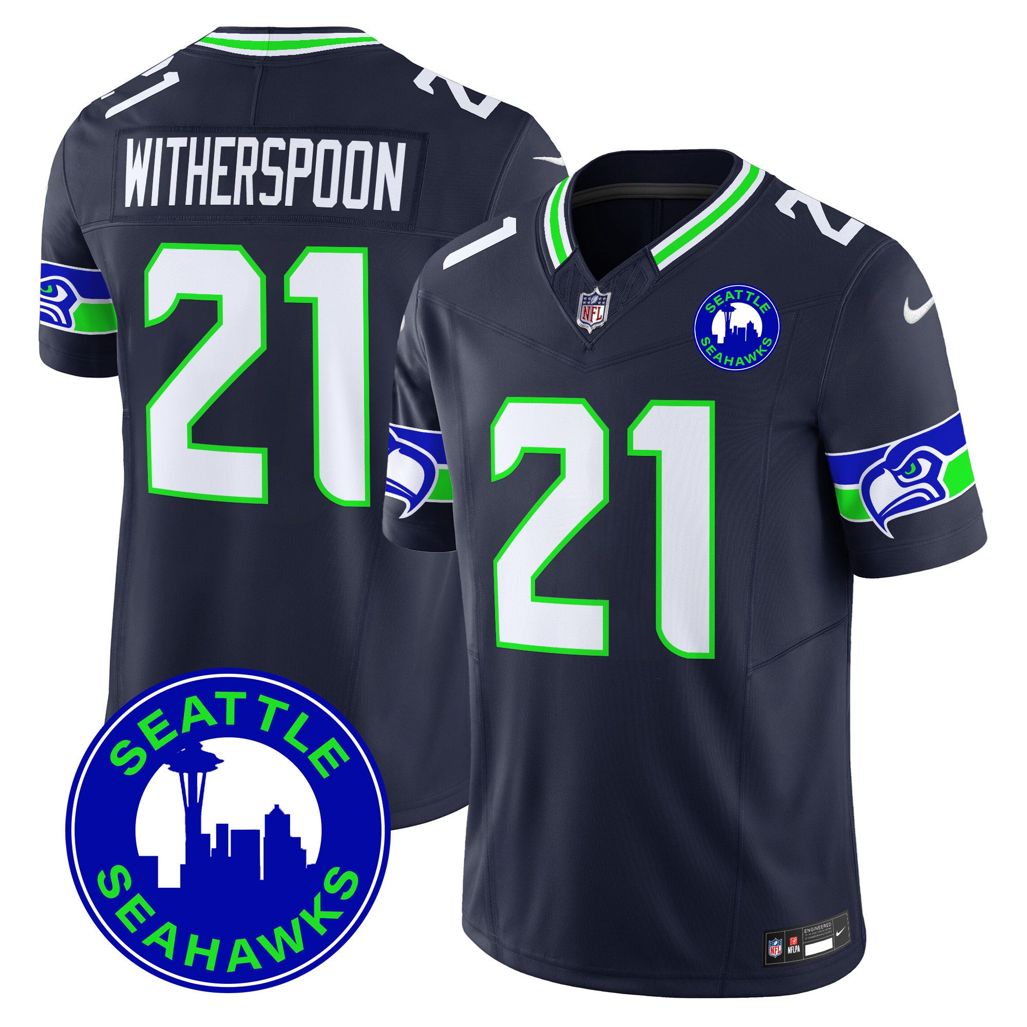 Men's Seattle Seahawks 2024 Seattle City Patch Vapor Limited Jersey - All Stitched - Navy, Devon Witherspoon